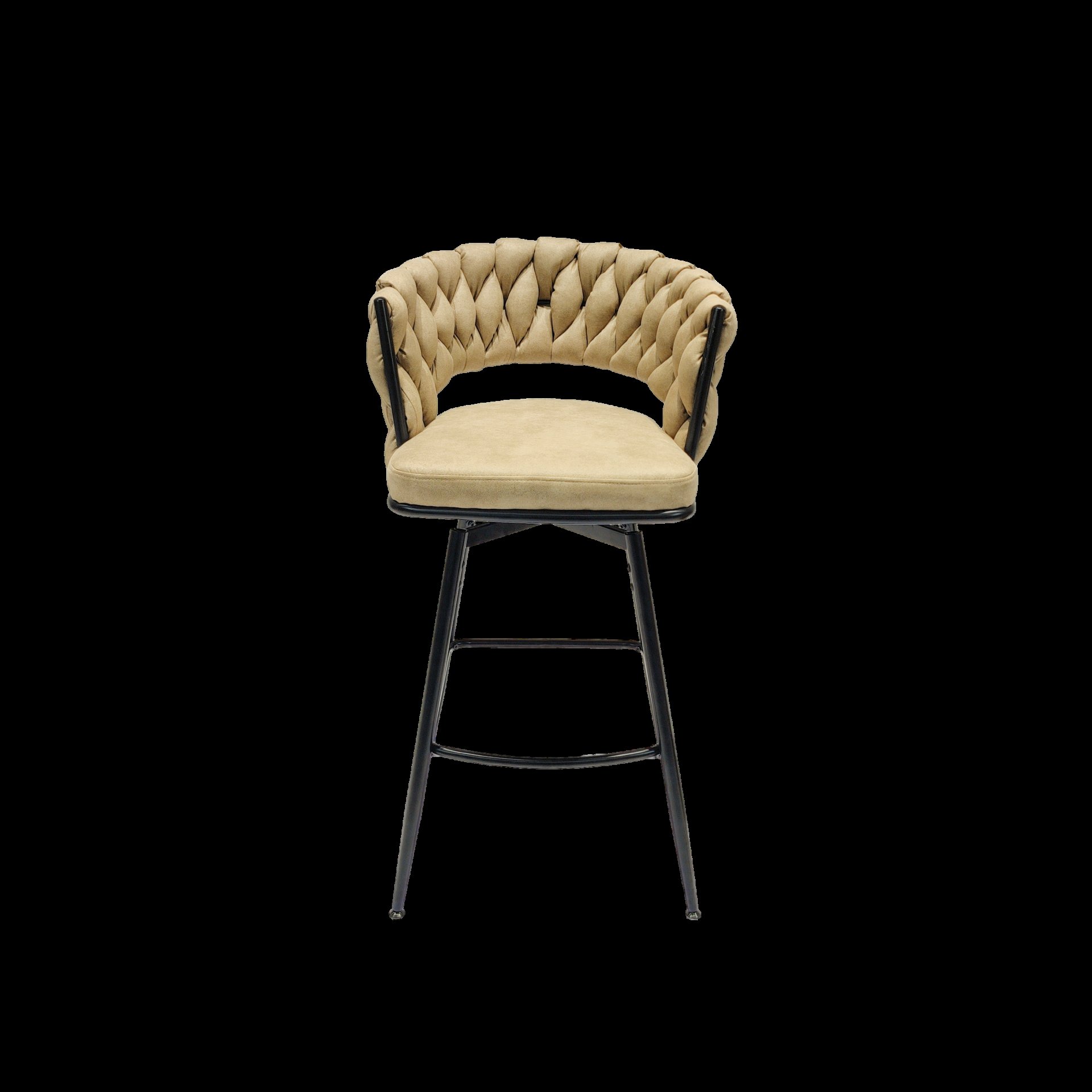 Technical Leather Woven Bar Stool (Set of 2), 360 Swivel Bar Stools With Back And Footrest - Light Brown - Image 10