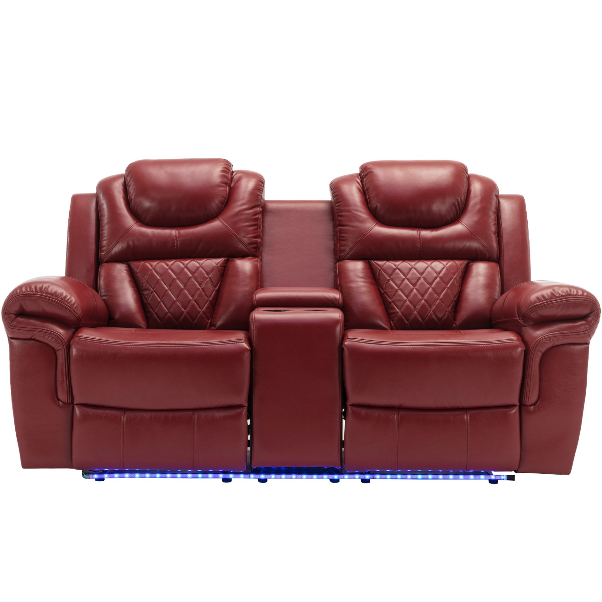 3 Pieces Recliner Sofa Sets Home Theater Seating Manual Recliner Chair With Center Console And Led Light Strip For Living Room - Wind Red - Image 18