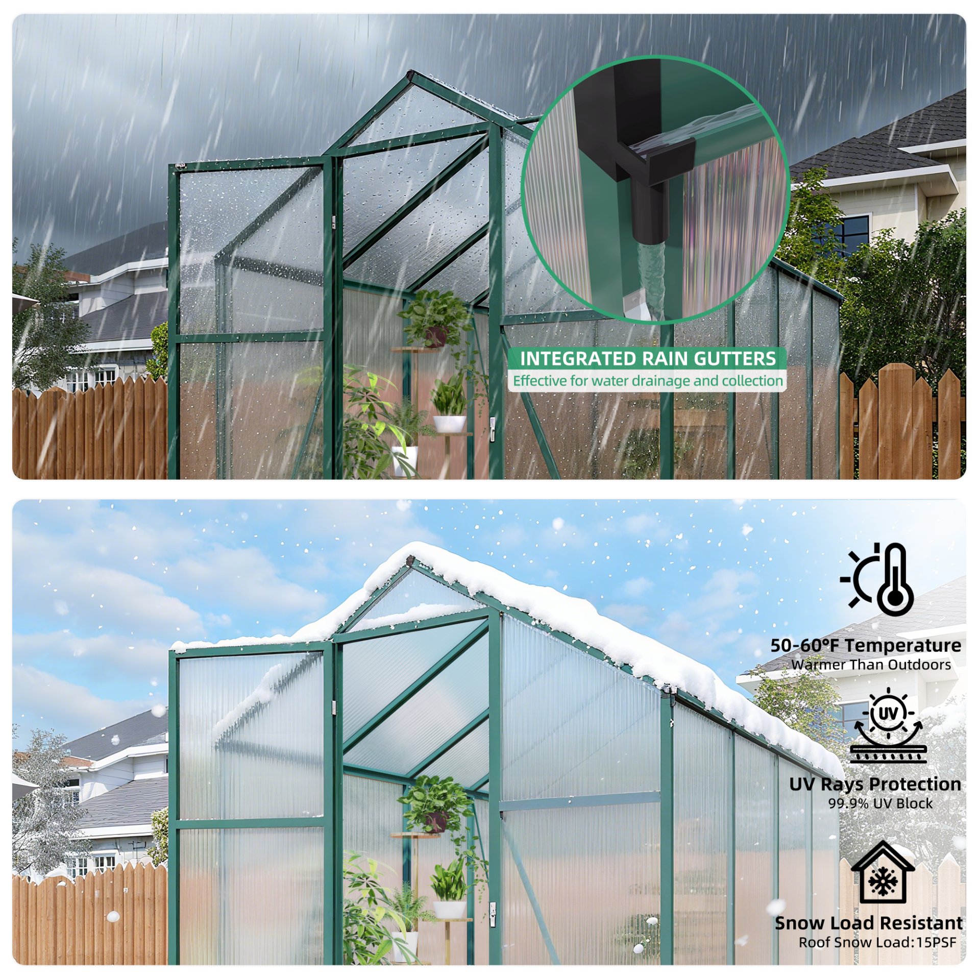 Newly Marketed Gain Height Windproof Aluminum Greenhouse 6 X 8 Ft Polycarbonate Greenhouse Raised Base And Anchor Aluminum Heavy Duty Walk - In Greenhouses For Outdoor Backyard In All Season - Green - Image 11