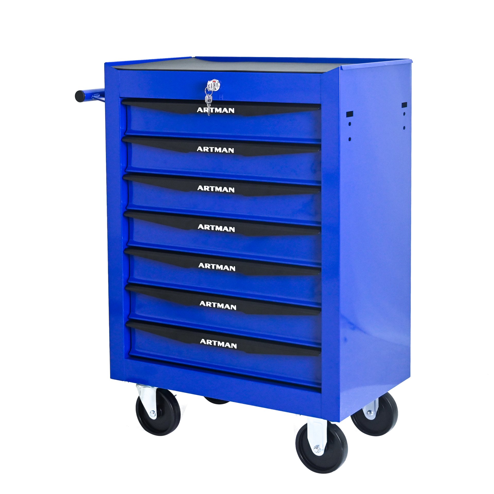 Rolling Metal Tool Chest With 7 Drawers, 20" Steel Storage Cabinet With Ball Bearing Slides - Black / Blue - Image 11