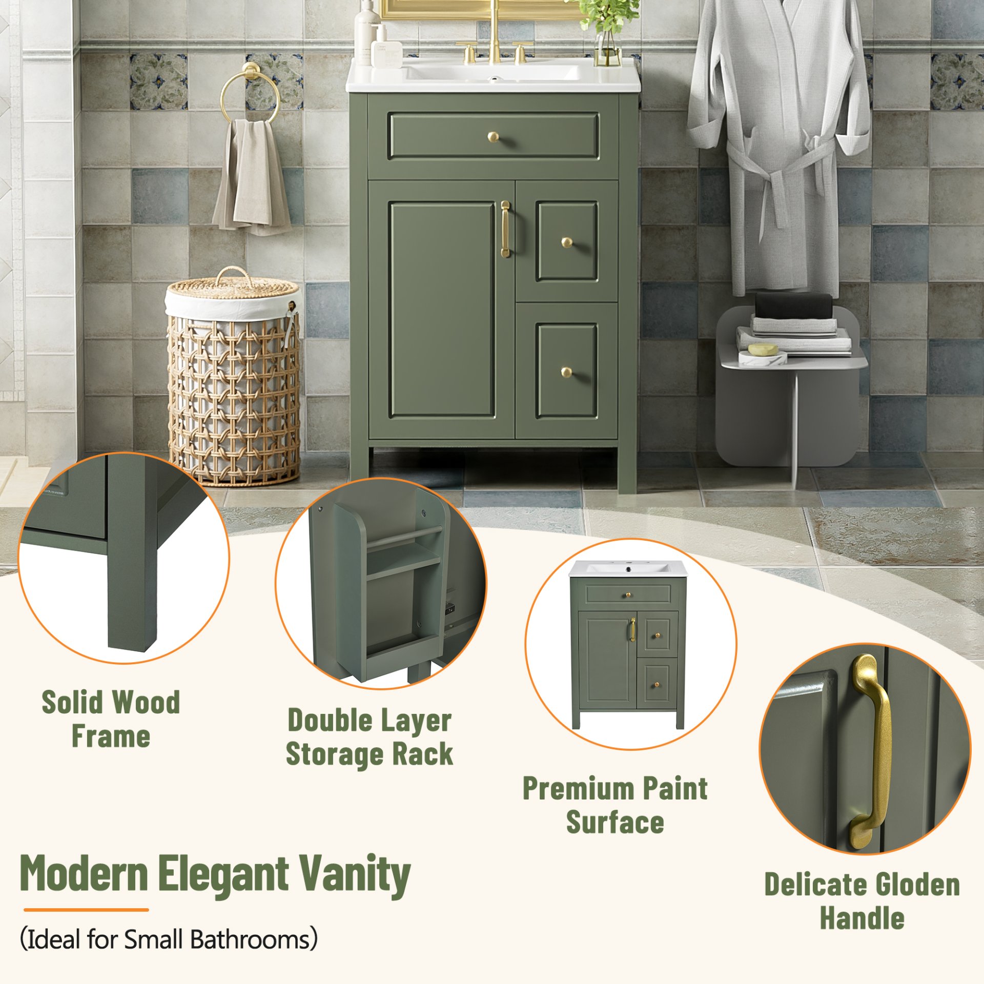 Bathroom Vanity With Sink, Soft Close Storage - Green - Image 6