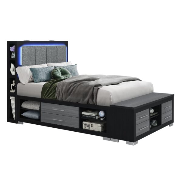 Messa - 5 Piece Full Bedroom Set With Bookcase Headboard - Black / Gray