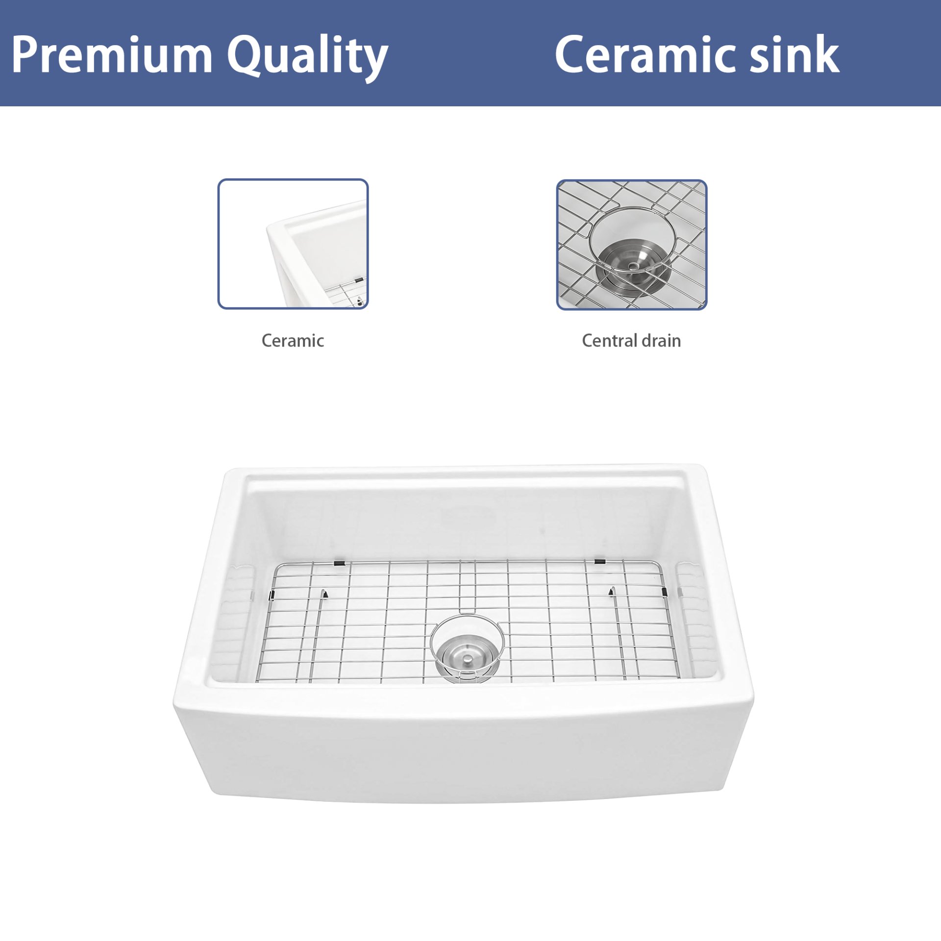 Classic Ceramic Farmhouse Sink Workstation 33" Single Bowl With Durable - White - Image 8