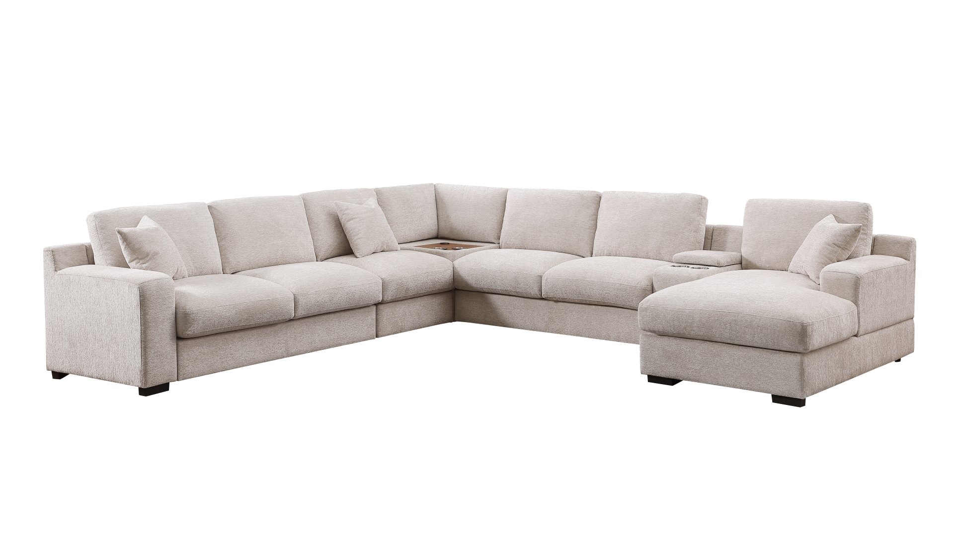 Celine - Chenille Fabric Corner Sectional Sofa With Right Facing Chaise, Cupholders, And Charging Ports - Beige - Image 5