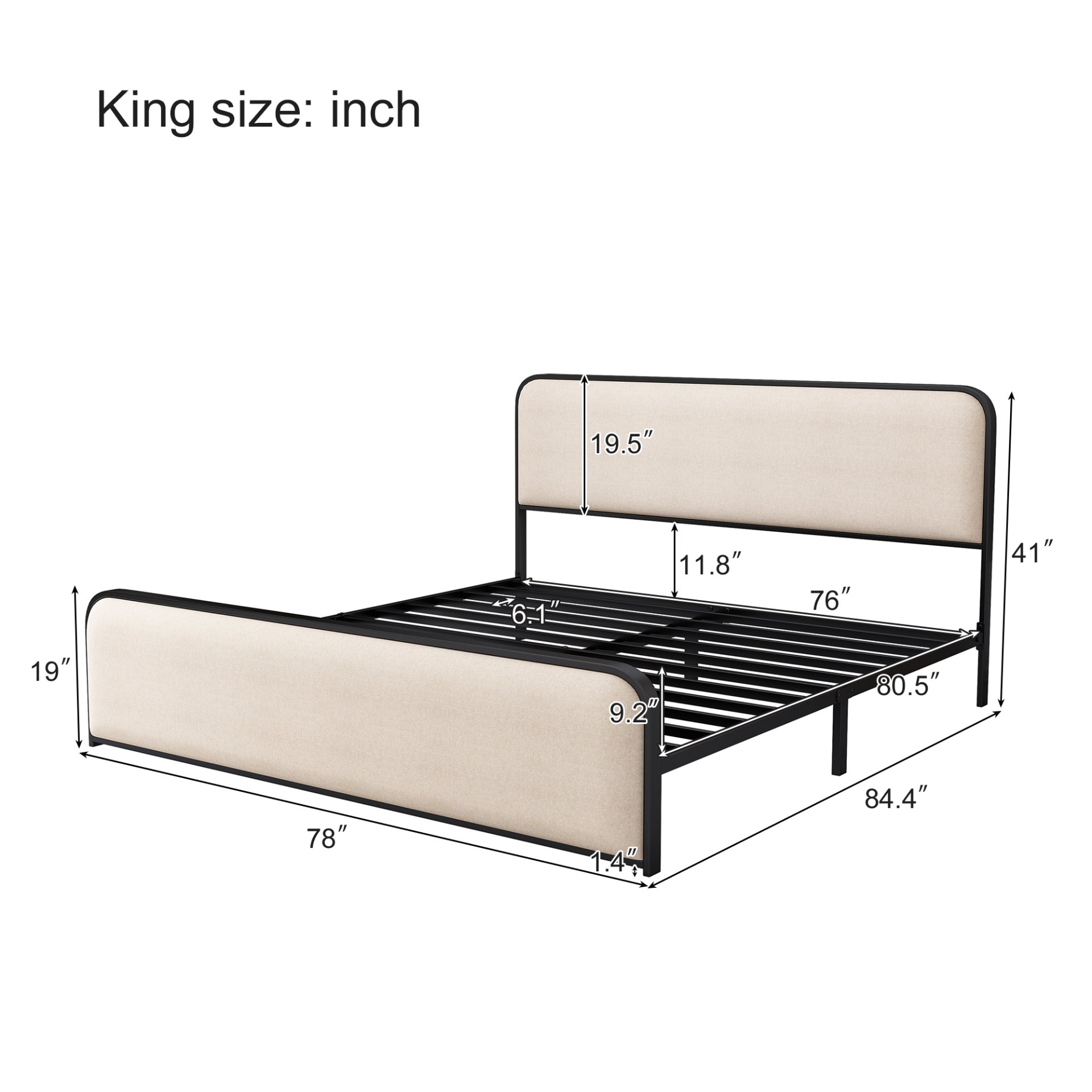 Modern Metal Bed Frame With Curved Upholstered Headboard And Footboard Bed With Under Bed Storage, Heavy Duty Metal Slats, King Size - Beige - Image 10