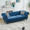 Chesterfield Sofa With Roll Armrest & Nailhead, 3 And 3 Seater Couch - Blue - Image 7