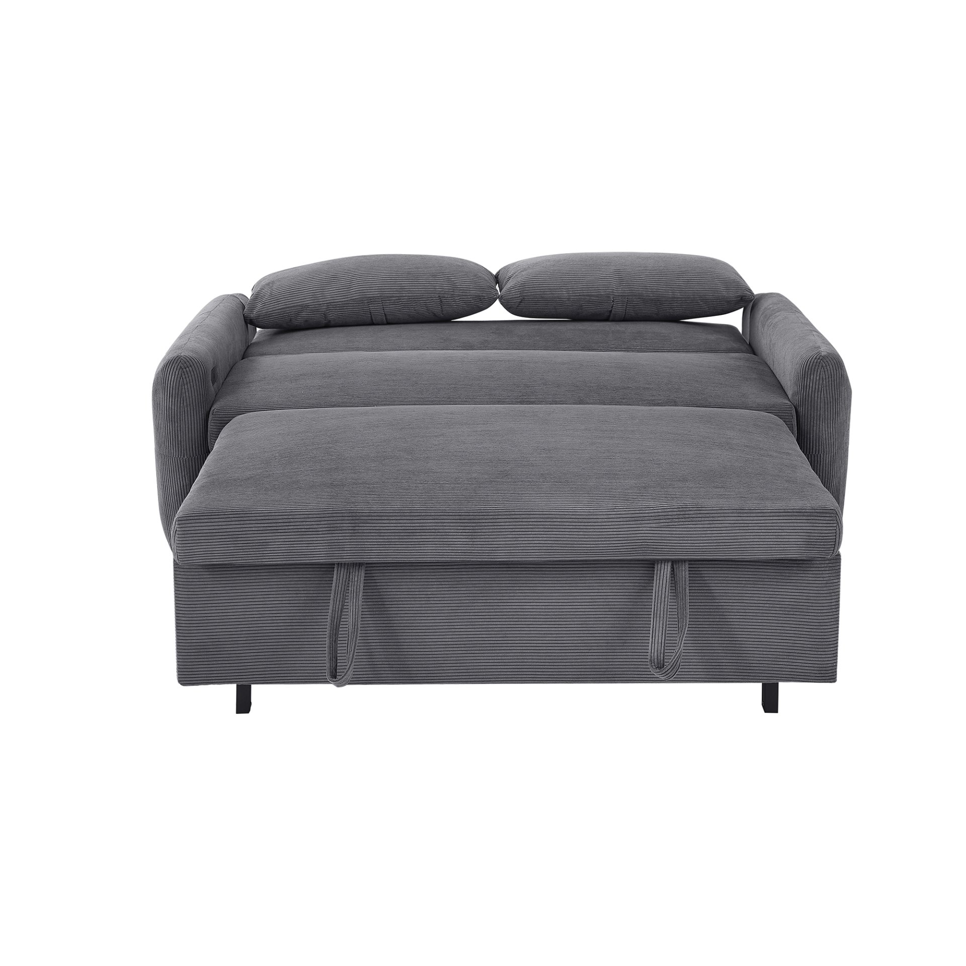 Pull Out Sofa Bed Convertible Couch 2 Seat Loveseat Sofa Modern Sleeper Sofa With 2 Throw Pillows And USB Ports For Living Room - Dark Gray - Image 18