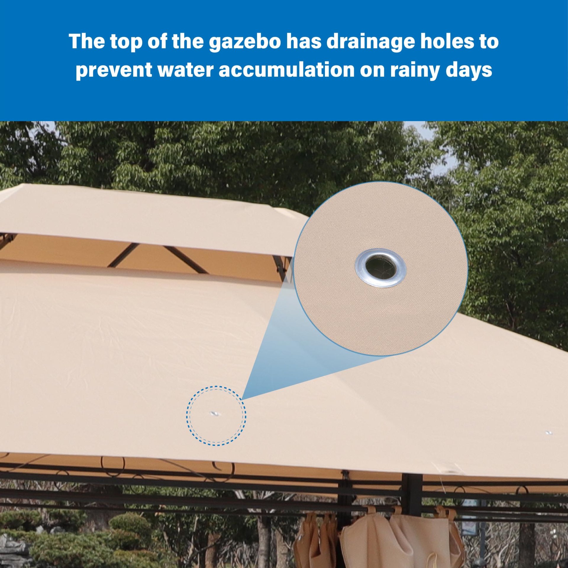 Outdoor Patio Gazebo Canopy Tent With Ventilated Double Roof And Mosquito Net, 13X10 Ft - Khaki - Image 16