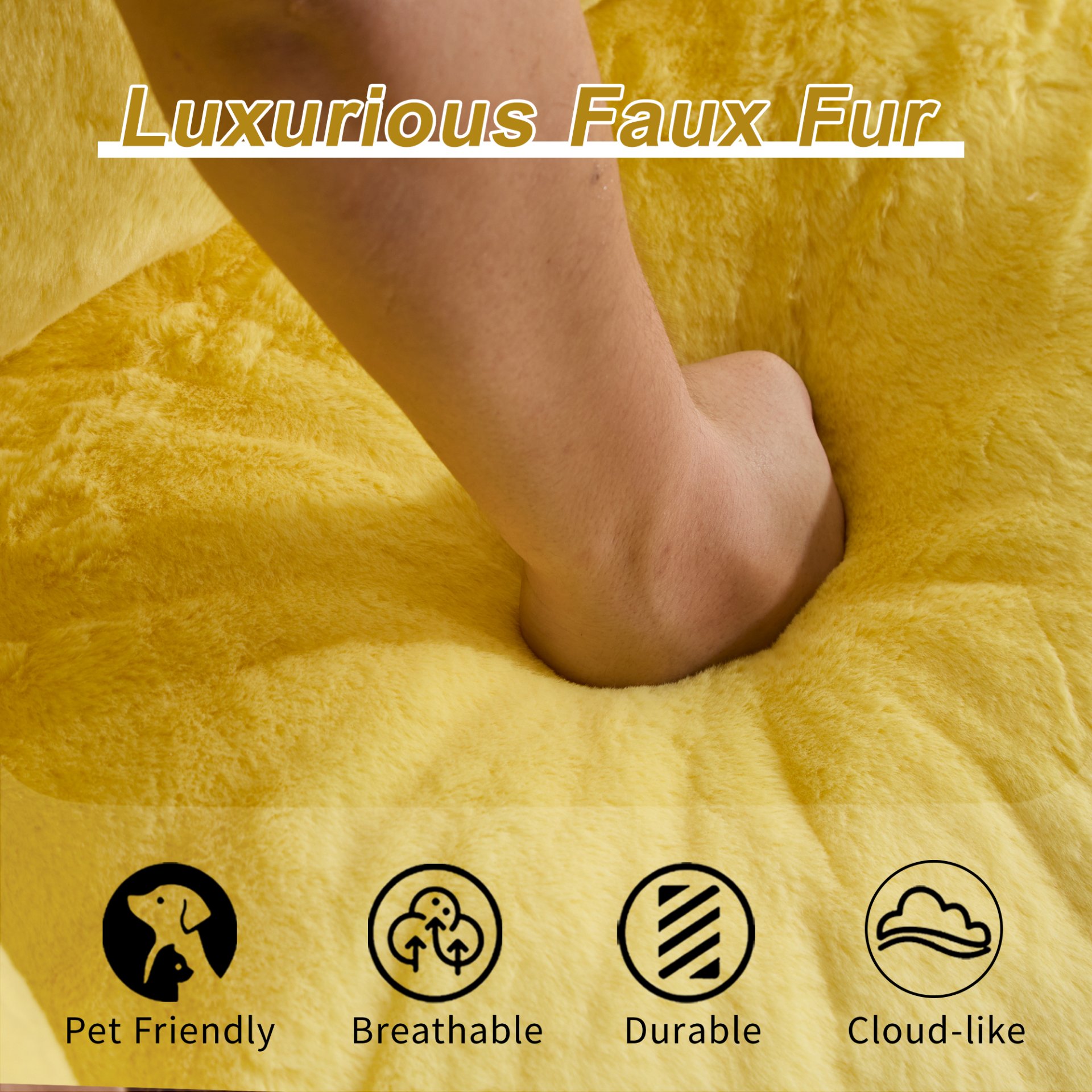 Giant Bean Bag Couch, Ultra Soft Fluffy Loveseat For Living Room Reading Chair With Pillows - Yellow - Image 5