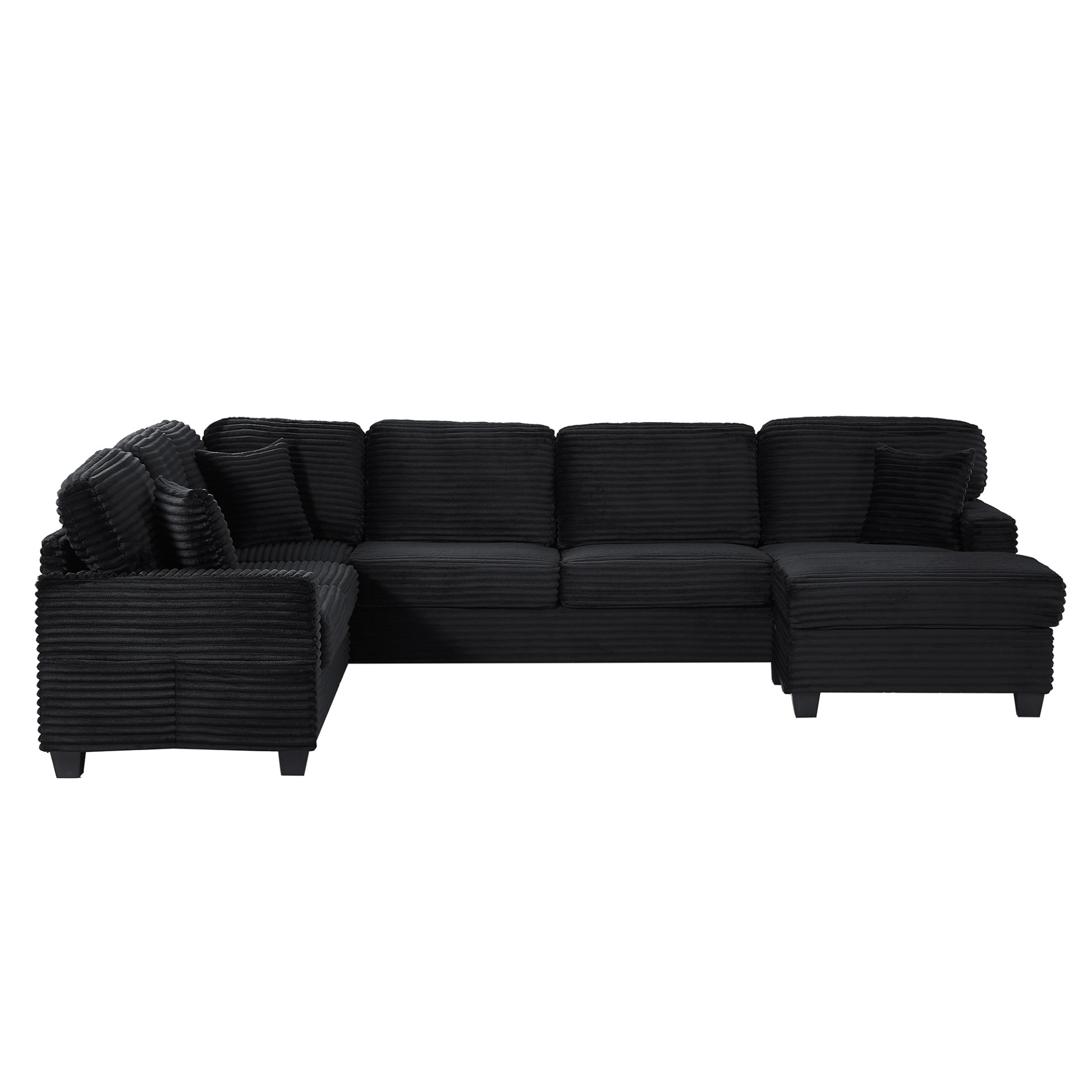 Upholstered U Shaped Sectional Sofa With Movable Ottoman And Side Storage Pockets - Black - Image 10