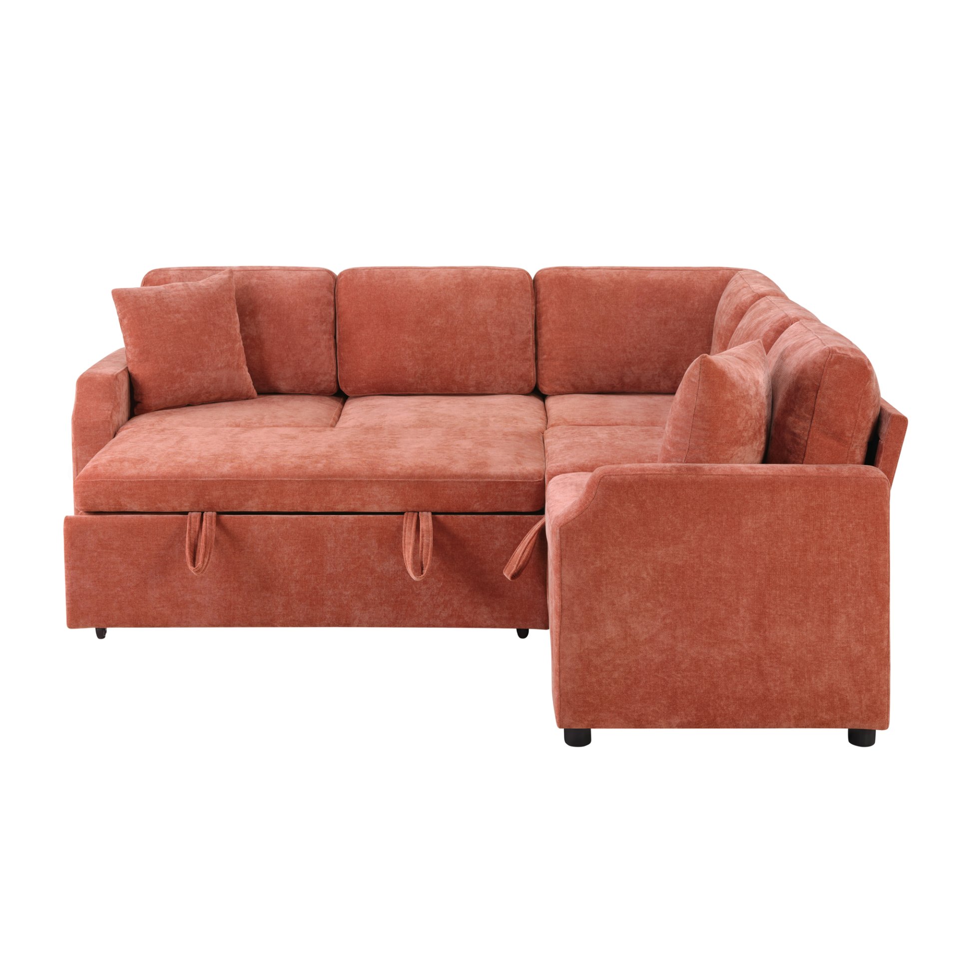 Upholstered L Shaped Sectional Sofa Bed With Sleeper And Hidden Storage - Orange - Image 7