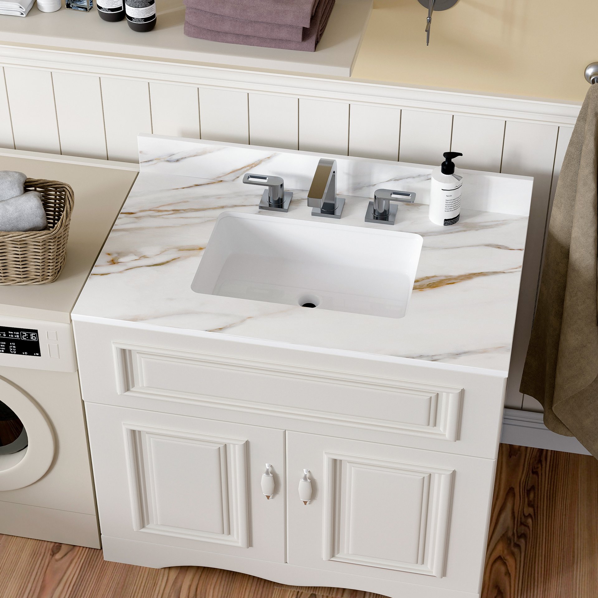 Vanity Top, Sintered Stone - Carrara White With Veins - Image 5