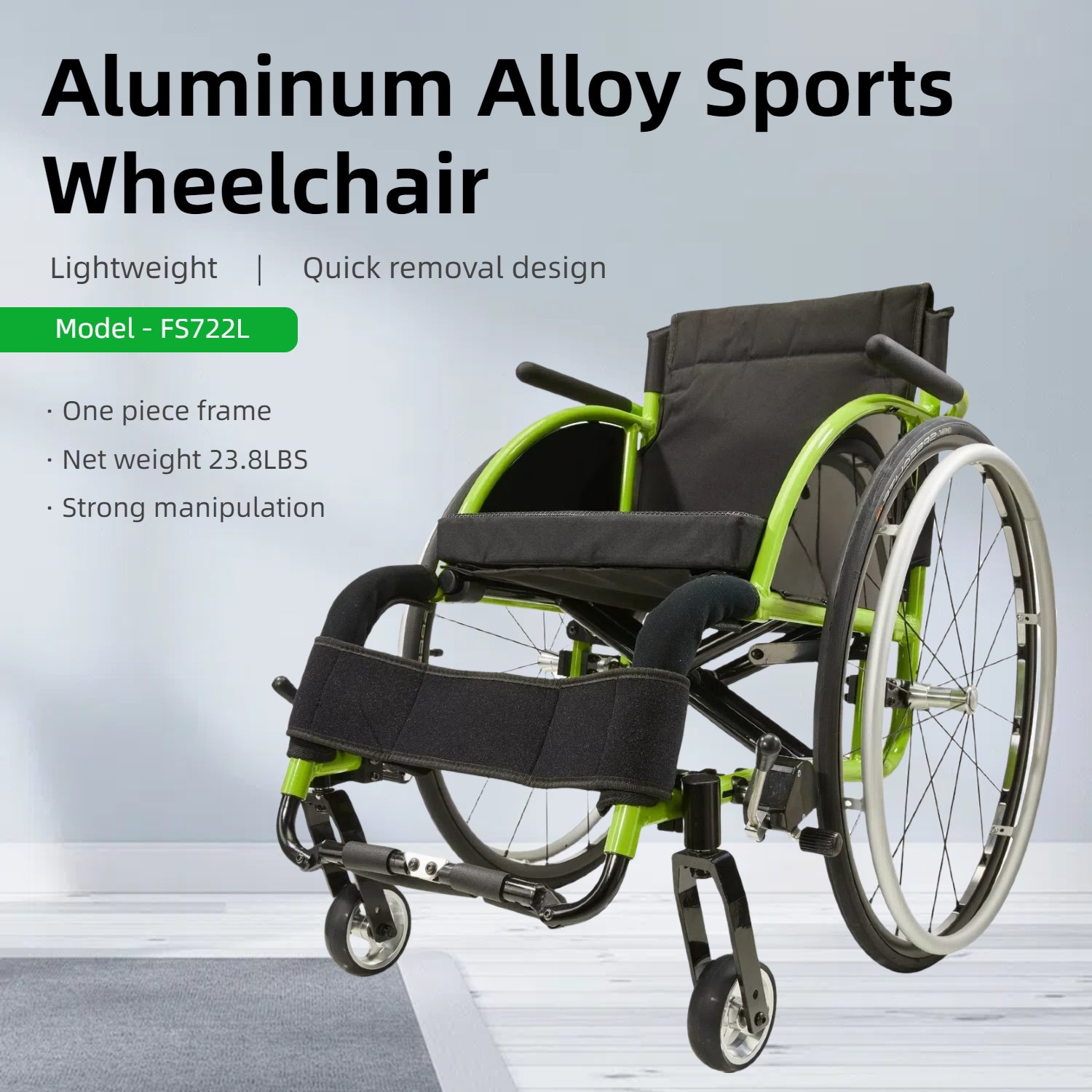 Premium Lightweight Foldable Sport Wheelchair All Body Sturdy & Comfortable 250Lbs Capacity Easy Folding 24" Sports Tires Perfect For Outdoor - Black / Green - Image 4