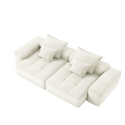 Modern Oversized Modular Sectional Sofa With 2 Chaise Lounge And 2 Armrest, Sparkling Chenille Fabric Soft Cushion Sofa With 4 Pillows, 4 Pieces Diy Combination Tufted Sofa, No Assembly Required - Beige