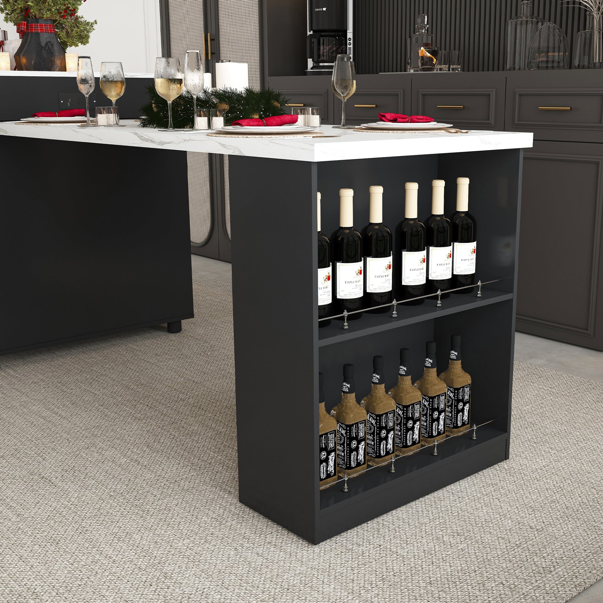 Expandable Kitchen Island With Dining Table - Black - Image 15