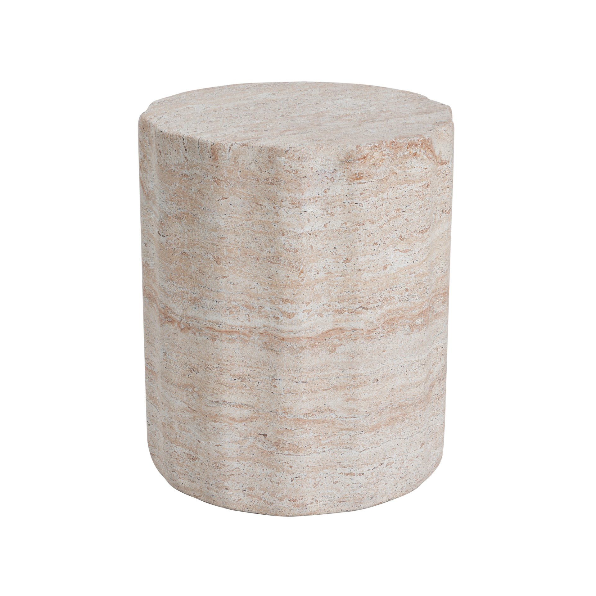 Elegant Indoor / Outdoor Lightweight Concrete Side Table With Travertine - Beige - Image 5
