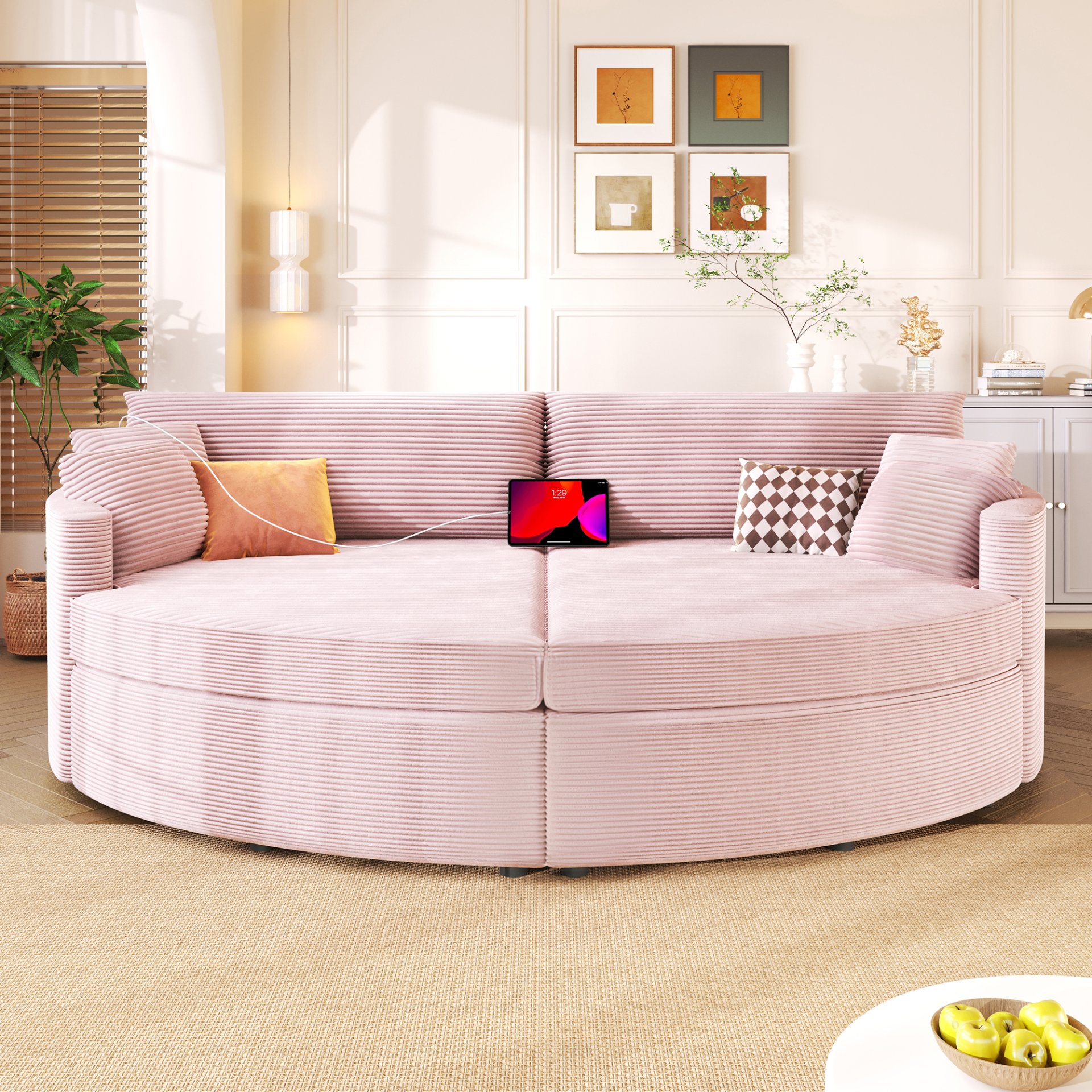 Oversized Double Chaise Lounge Sofa - Pink - Image 5