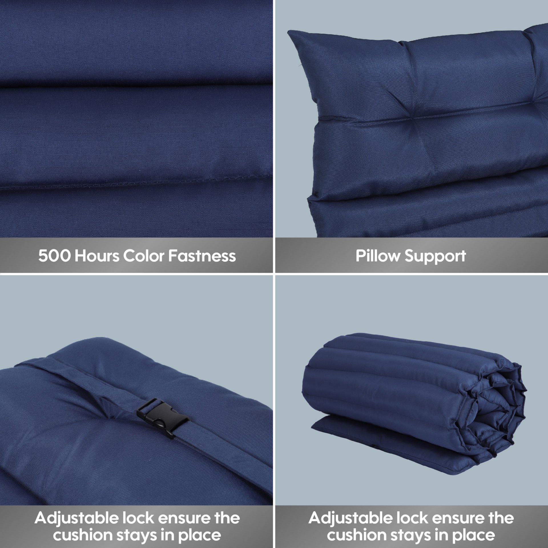 72.83" Outdoor Lounge Chairs (Set of 2), Cushion Replacement Patio Funiture Seat Cushion Chaise Lounge Cushion - Navy Blue - Image 9