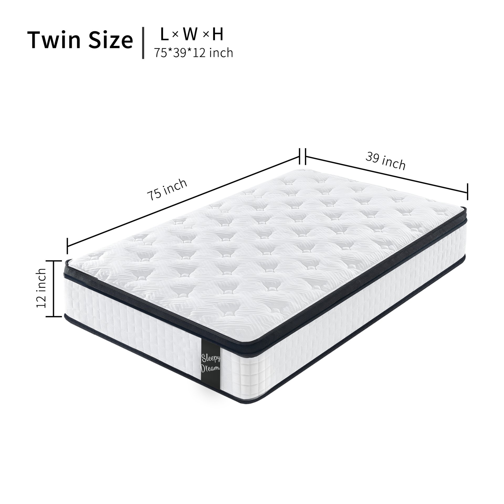 12" Twin Size Hybrid Mattress Individual Pocket Spring 7 Zoned Memory Foam Knitted Cover With - White - Image 3