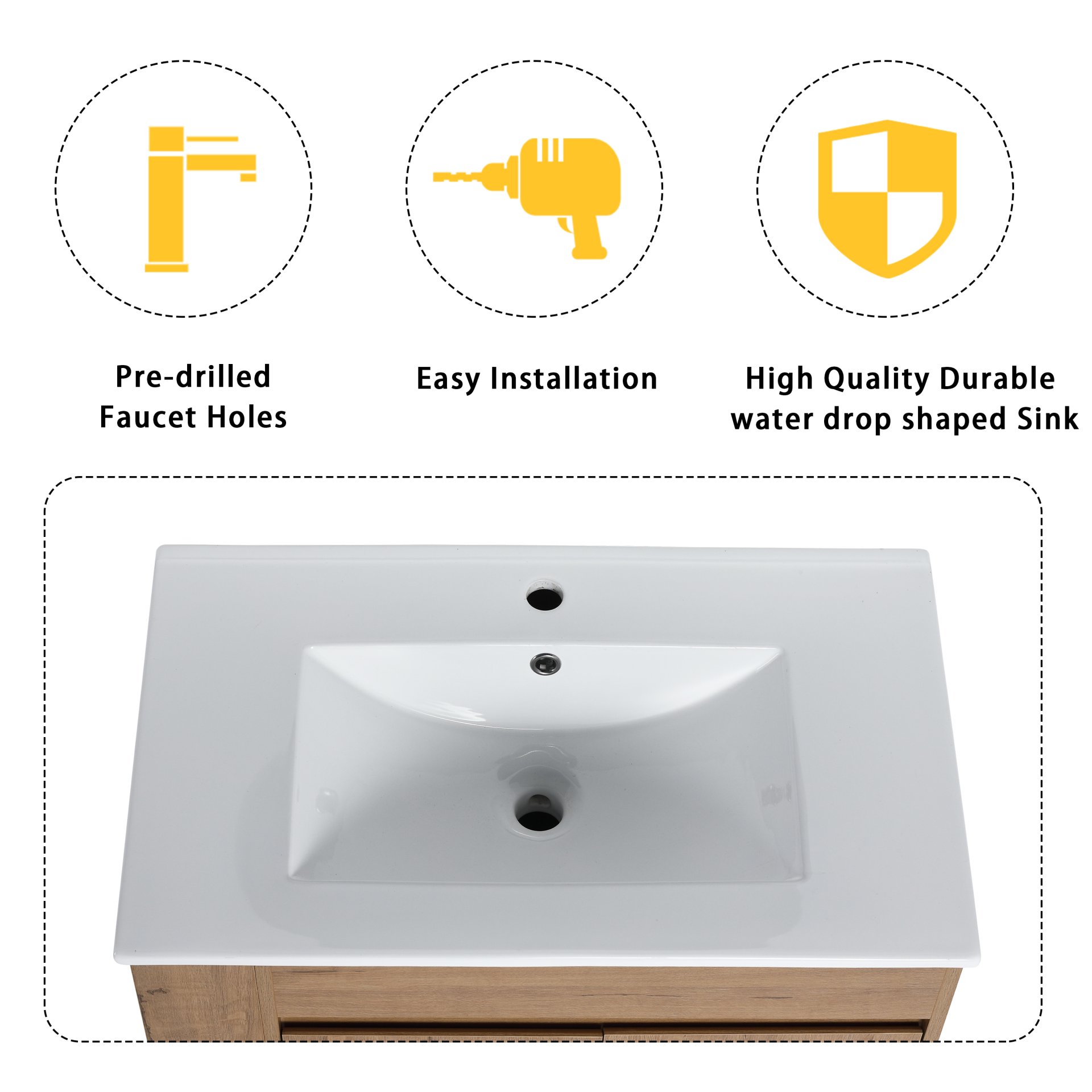 Modern Wall Mounted Bathroom Vanity With Sink And Storage Rack Soft Close Doors Plywood - Imitative Oak - Image 7