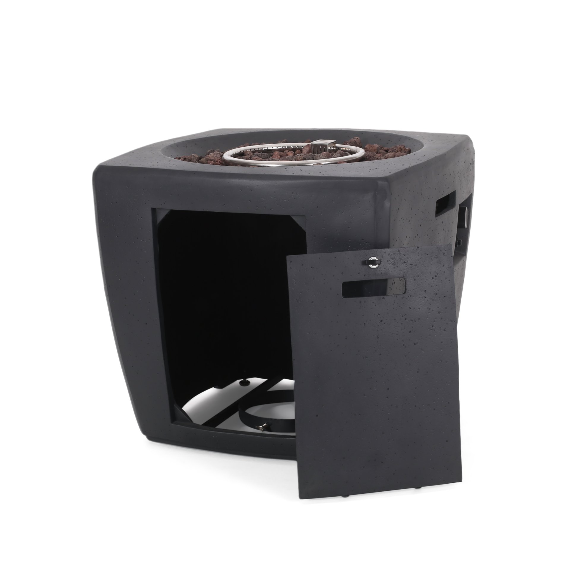 Outdoor Lightweight Concrete Square Fire Pit 40, 000 Btu With Built In Tank Storage - Dark Gray - Image 11