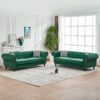 Chesterfield Sofa With Roll Armrest & Nailhead, 3 And 3 Seater Couch - Green - Image 2