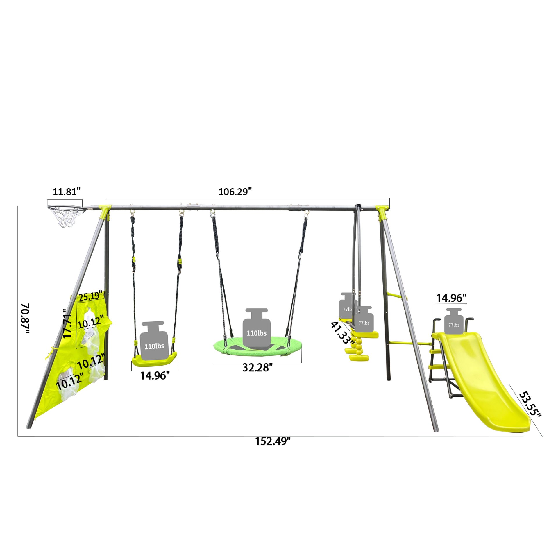 Xns052 Interesting Six Function Swingset With Net Swing Metal Plastic Safe Swing Set 440Lbs For Outdoor Playground For Age 3+ With 31.5" Net Swing - Green / Blue - Image 3