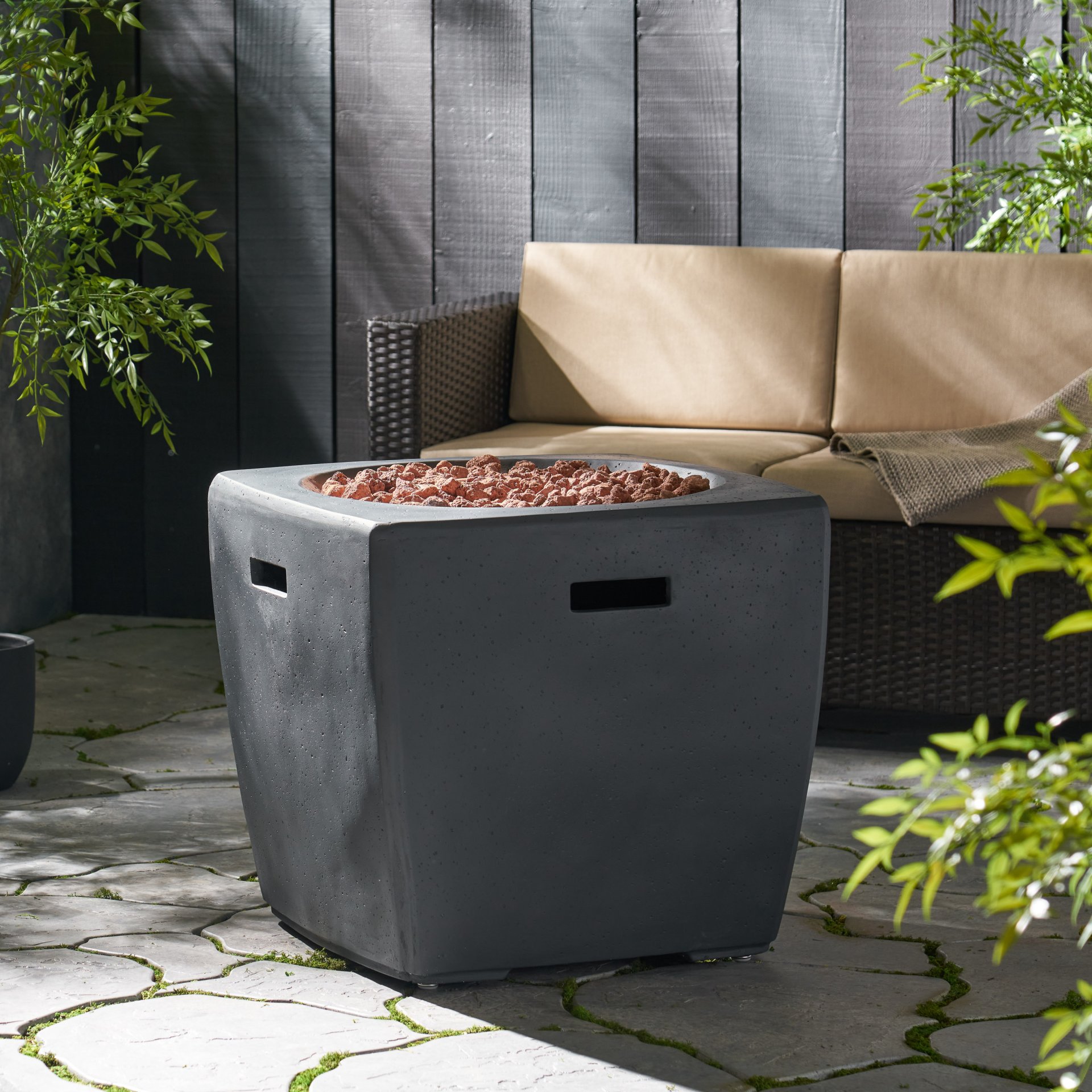 Outdoor Lightweight Concrete Square Fire Pit 40, 000 Btu With Built In Tank Storage - Dark Gray - Image 7