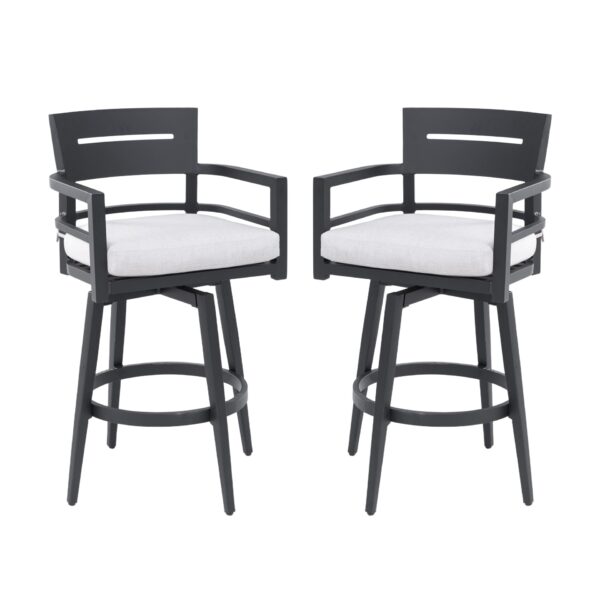 Modern Outdoor Swivel Bar Chairs, 360 Degree Rotation, Ergonomic Backrest, Armrests & Sunbrella Cushions, Weather Resistant (Set of 2) - Ember Black