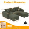 3 Seat Sofa, Deep Seat Couches With Soft Pillows And 2 Ottomans, Convertible Sofa Lounge Chair, For Living Room - Green - Image 14
