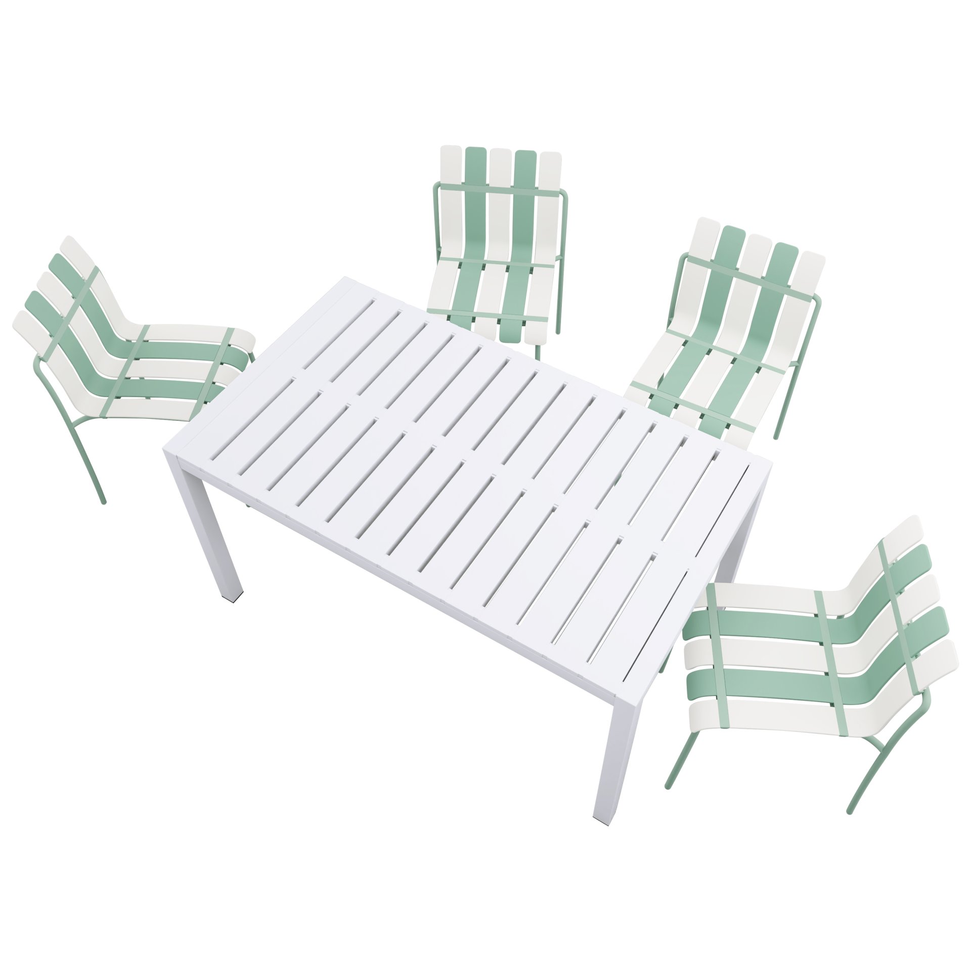 4 Piece Set Of Color Block Designed Single Chairs With Table - Cream White / Haze Green / White - Image 5