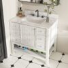 37" Bathroom Vanity With Artificial Marble Carrara Top, Multi Functional Cabinet With Doors And Drawer - White - Image 4