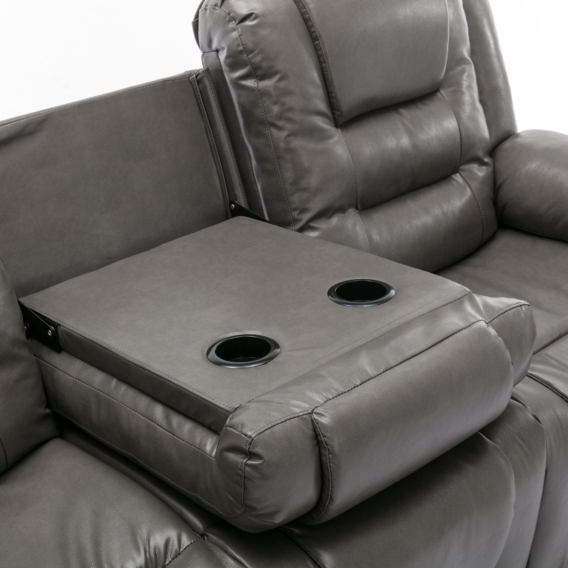 3 Seater Home Theater Recliner Manual Recliner Chair With Two Built-In Cup Holders For Living Room - Gray - Image 22