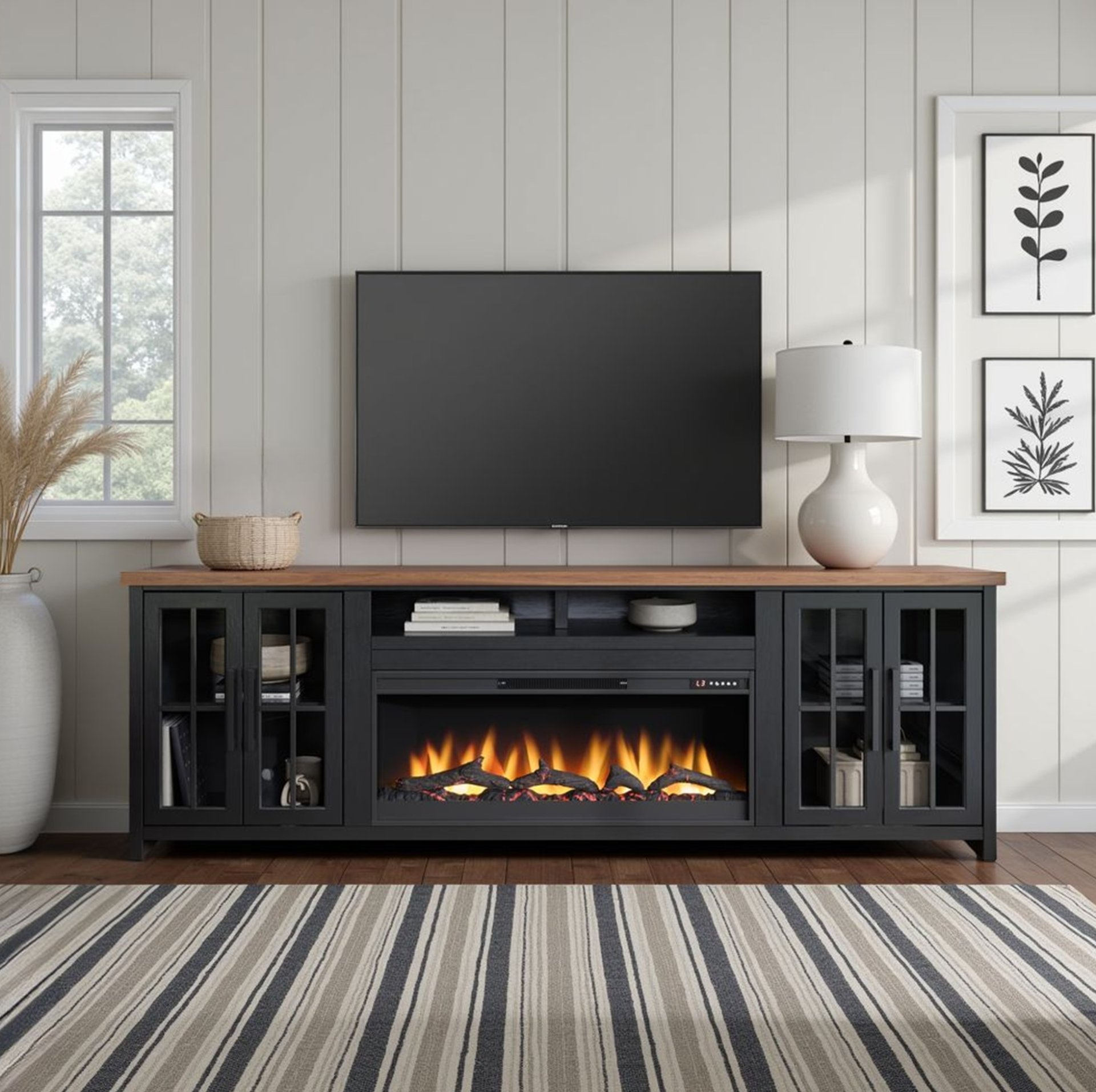 Essex - Fireplace TV Stand Console For TVs Up To 100" - Black, Whiskey - Image 2