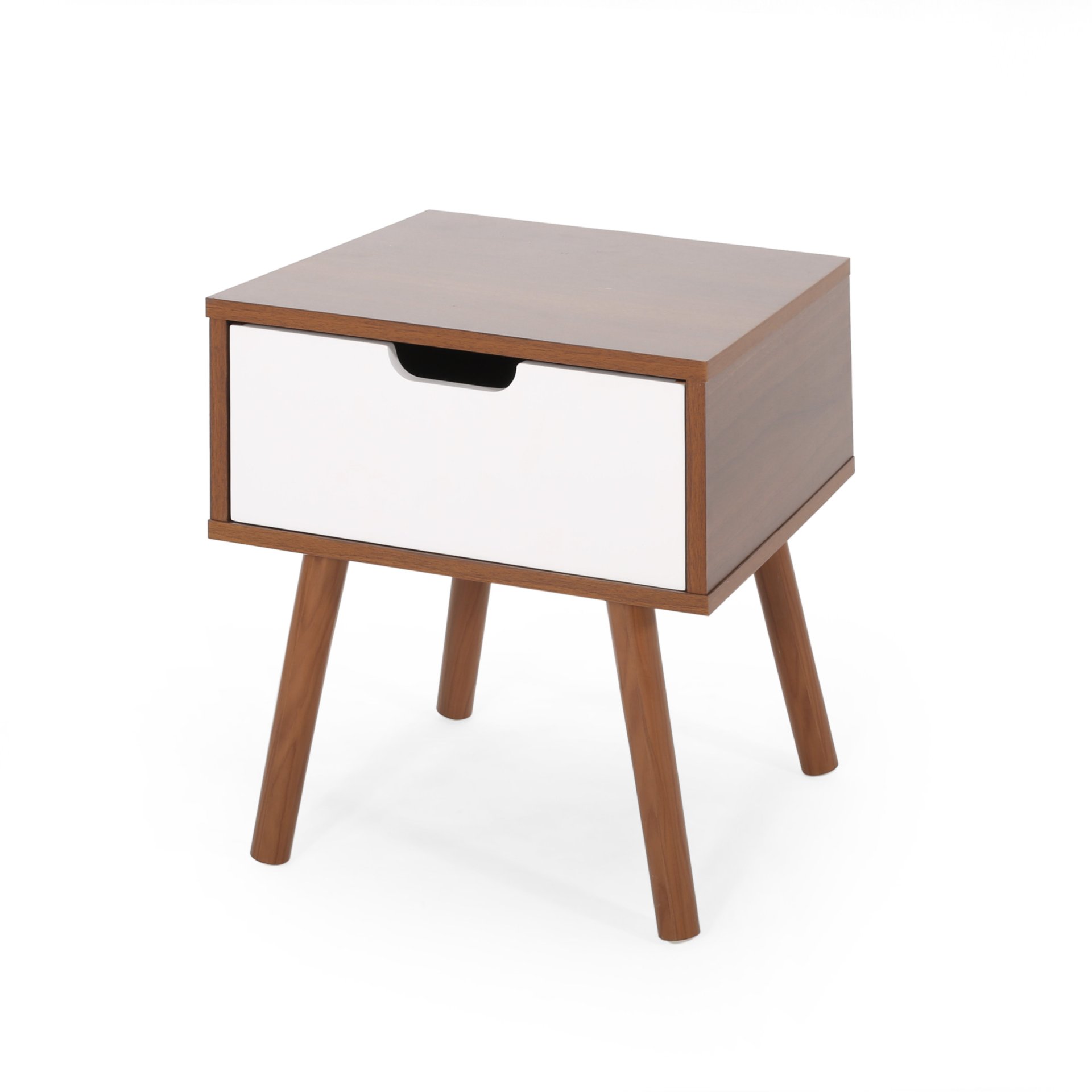 2 Toned Particle Board End Table - White / Walnut - Image 5