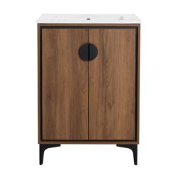 Modern 24'' Bathroom Vanity With Top Sink Storage Cabinet - Brown