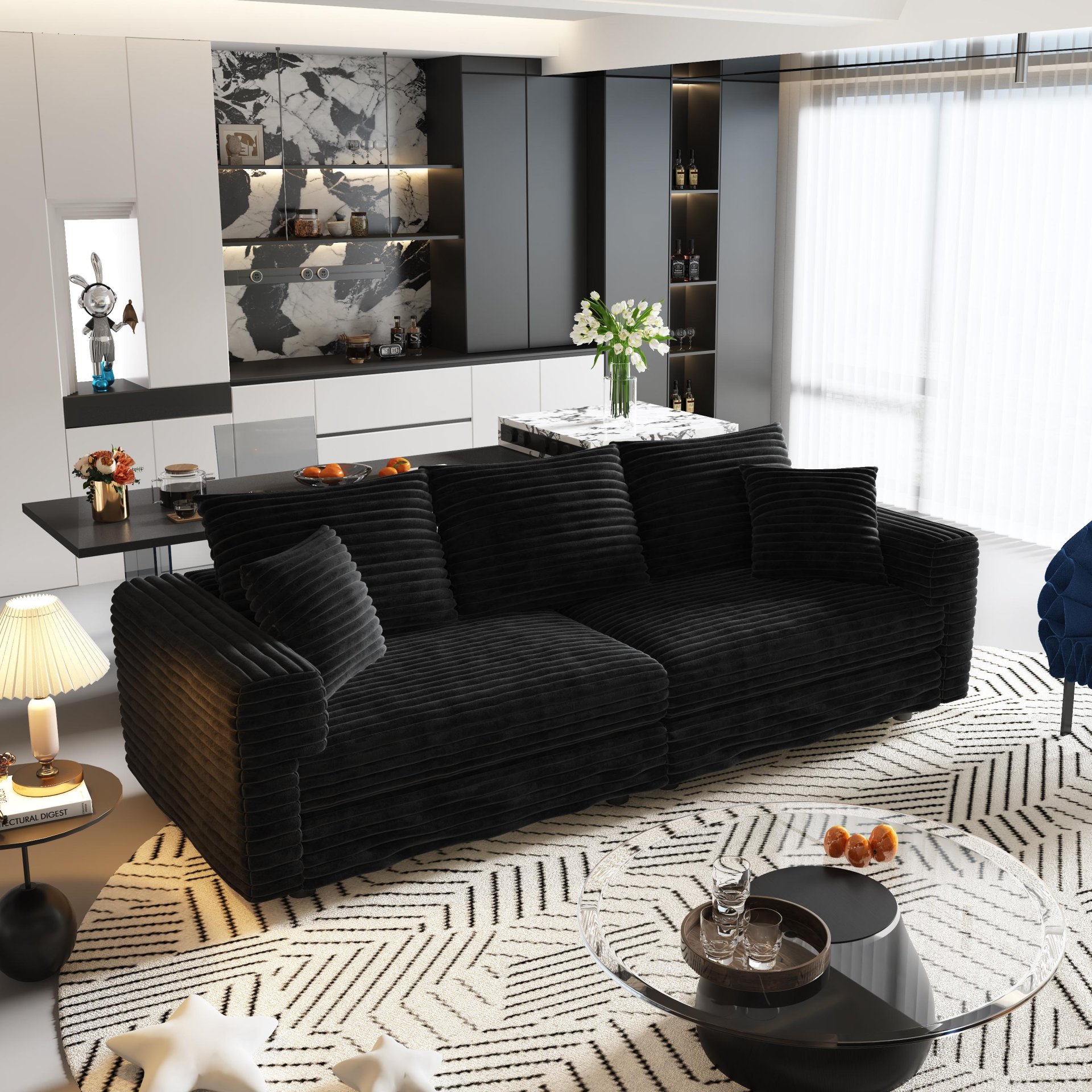 3 Seat Sofa, Convertible Deep Seat Sofa Lounge Chair For Living Room - Black - Image 9