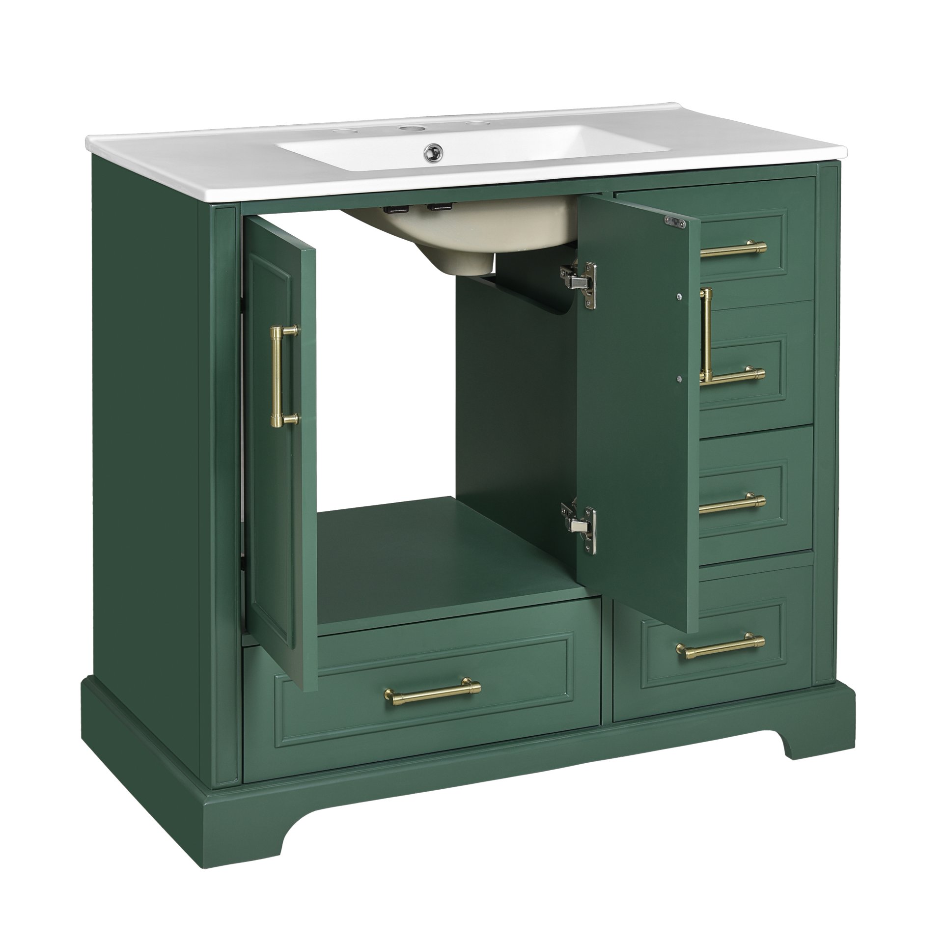 Traditional Bathroom Vanity With Sink, Soft Close Doors & Drawers, 36" - Green - Image 19