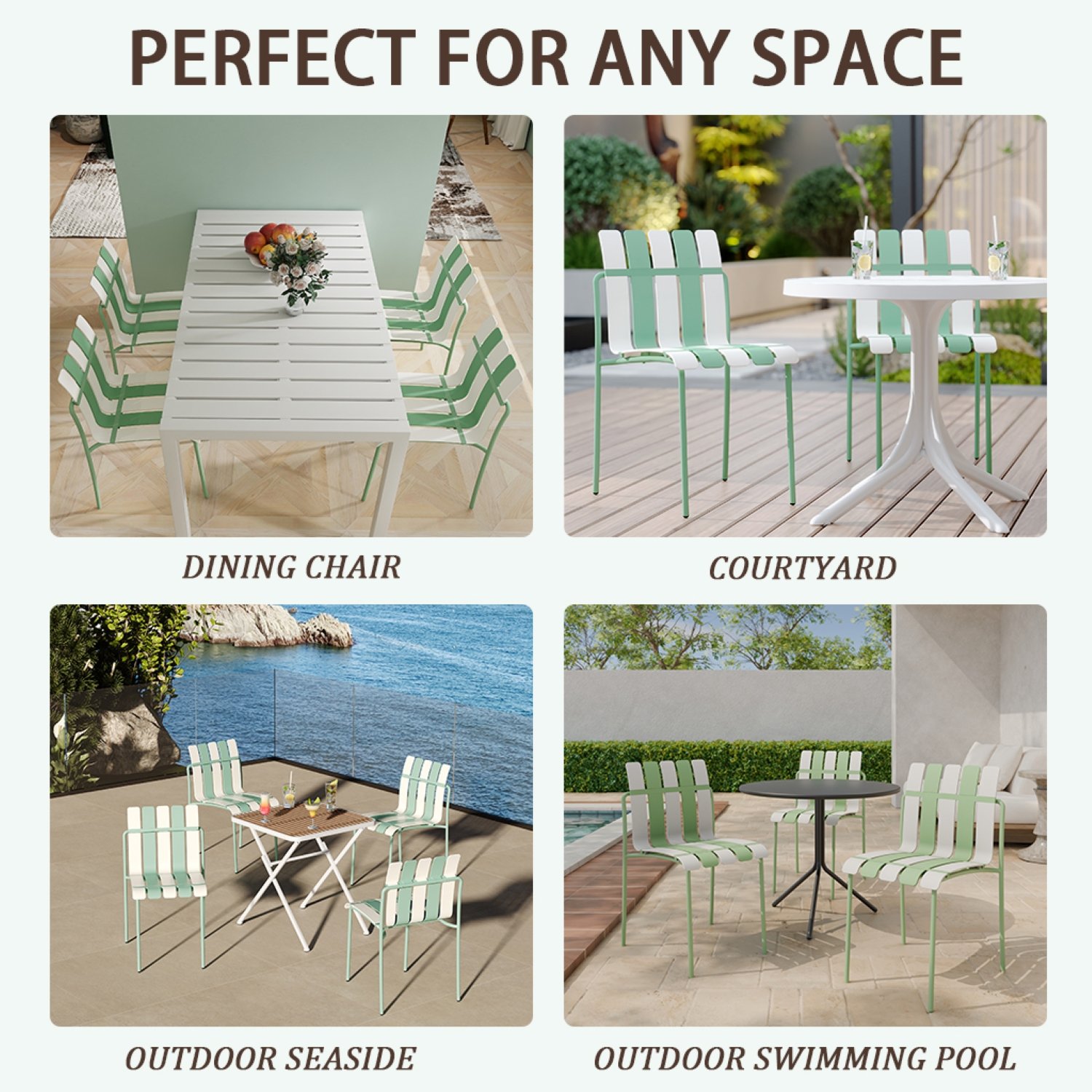 4 Piece Set Of Single Chairs With Modern Color Blocking Design, UV Resistant And Rust Proof - Haze Green / White - Image 14