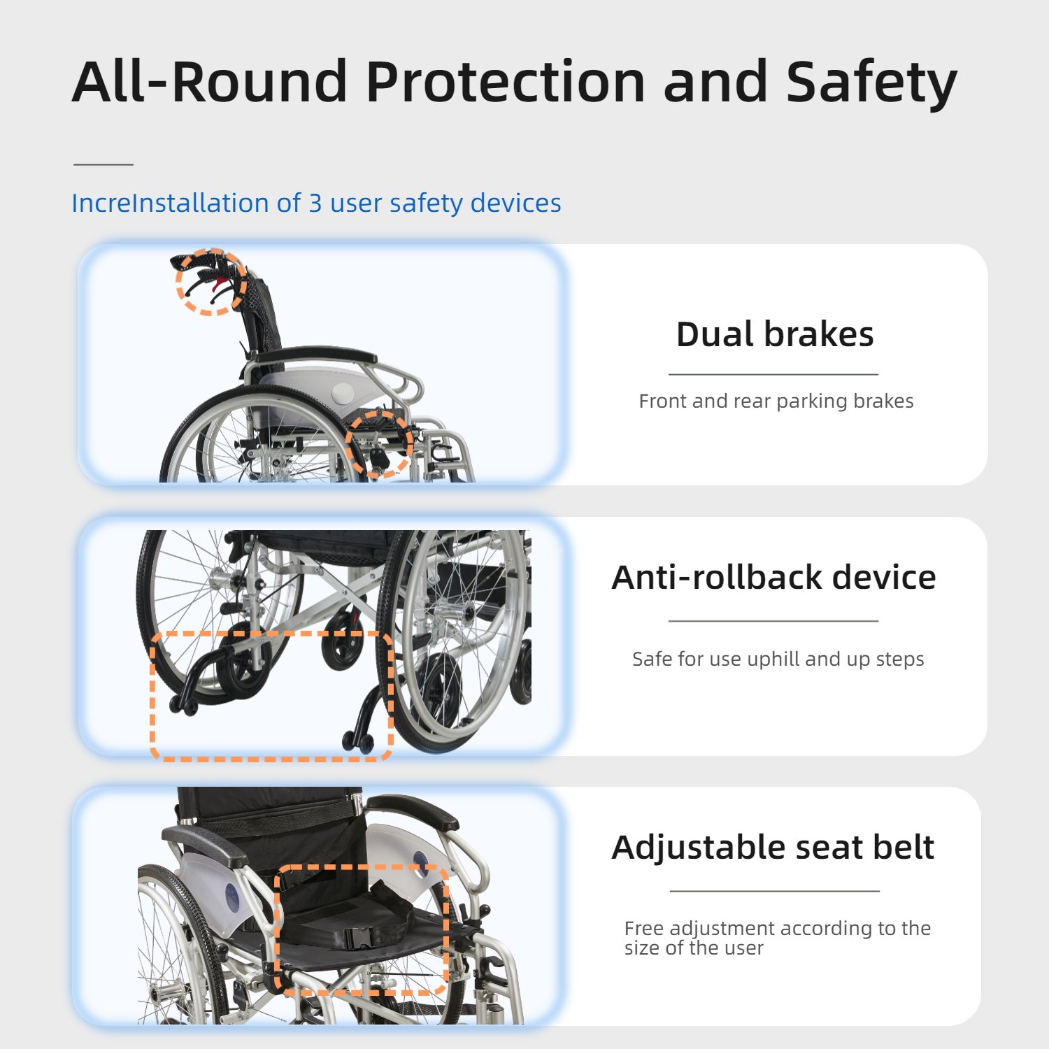Innovative 6 Wheel Transport Wheelchair Lightweight Foldable Design With Dual Brakes Breathable Seat Anti Backflip Safety Perfect - Black / Silver - Image 9