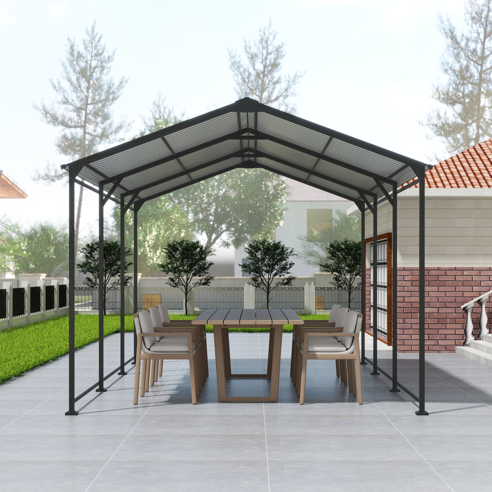 Metal Carport 10 5Ft Heavy Duty With Galvanized Steel Roof Metal Garage Canopy With Galvanized Steel Roof & Frame Car Tent Outdoor Storage Shed - Gray - Image 4