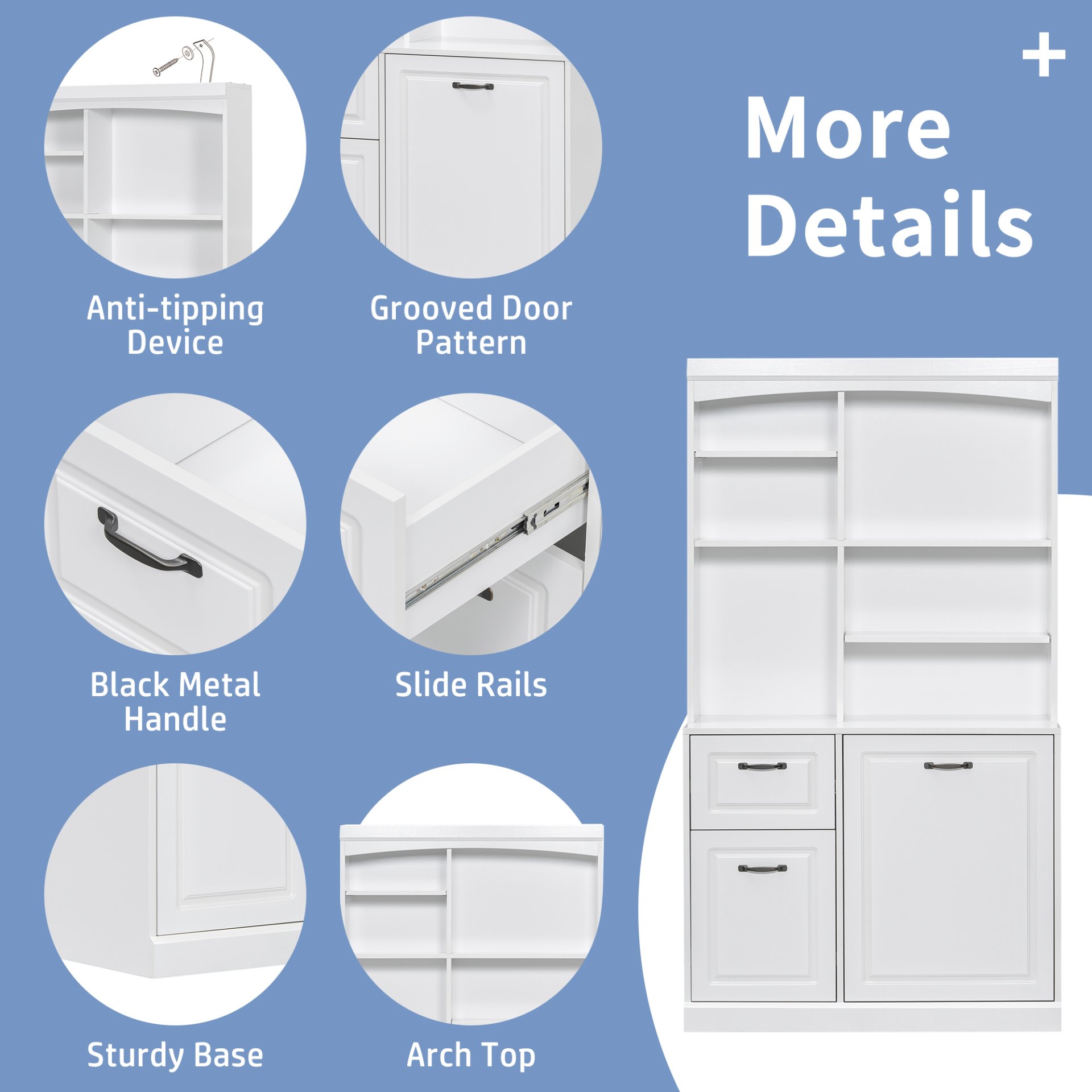 Bathroom Storage Cabinet With Tilt Out Hamper, Tall Free Standing Organizer With Drawers & Adjustable Shelves, Linen Tower With Steel Handles - White - Image 9