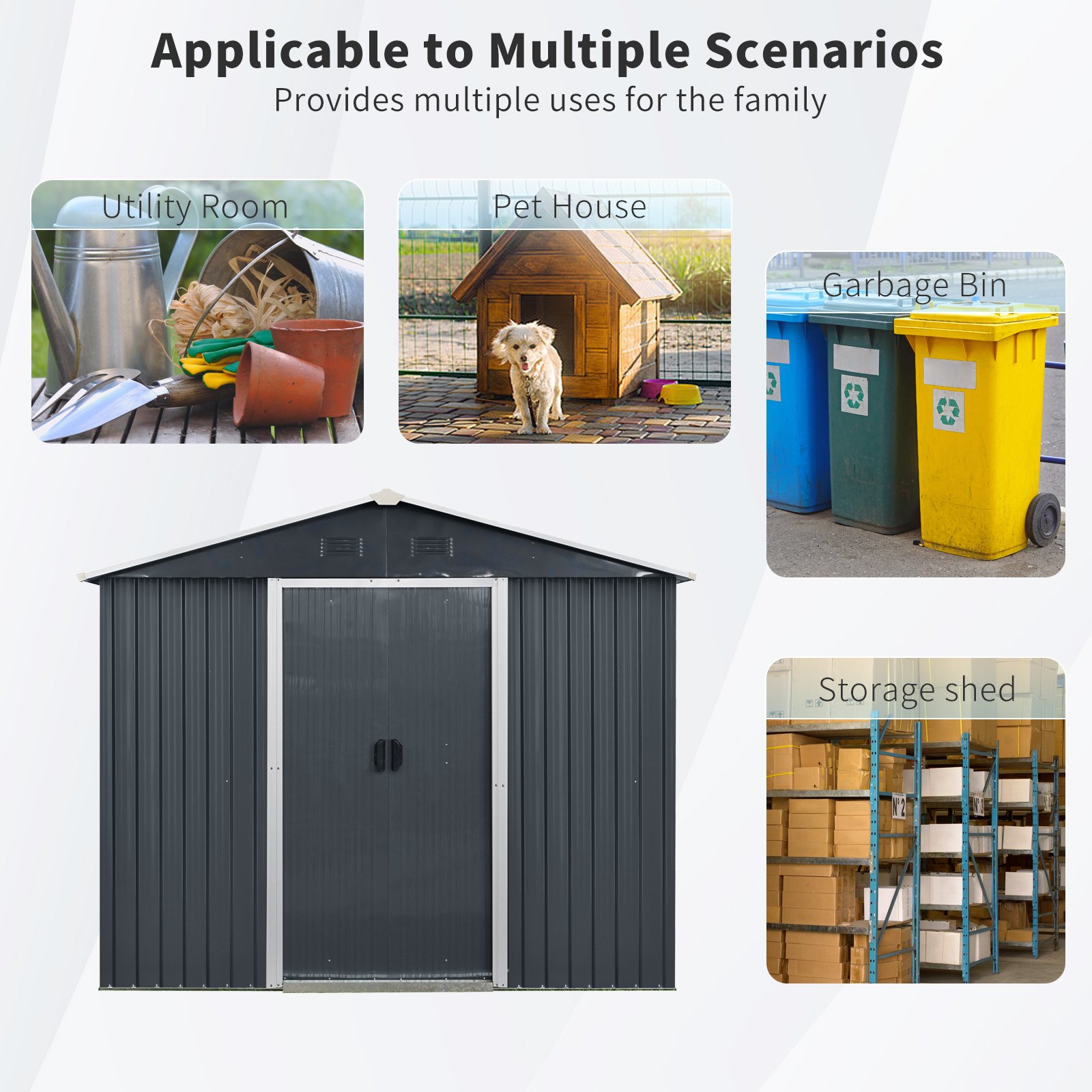8Ft X 4Ft Outdoor Metal Storage Shed With Sliding Door And Foundation For Backyard, Patio, Lawn - Black / White - Image 7