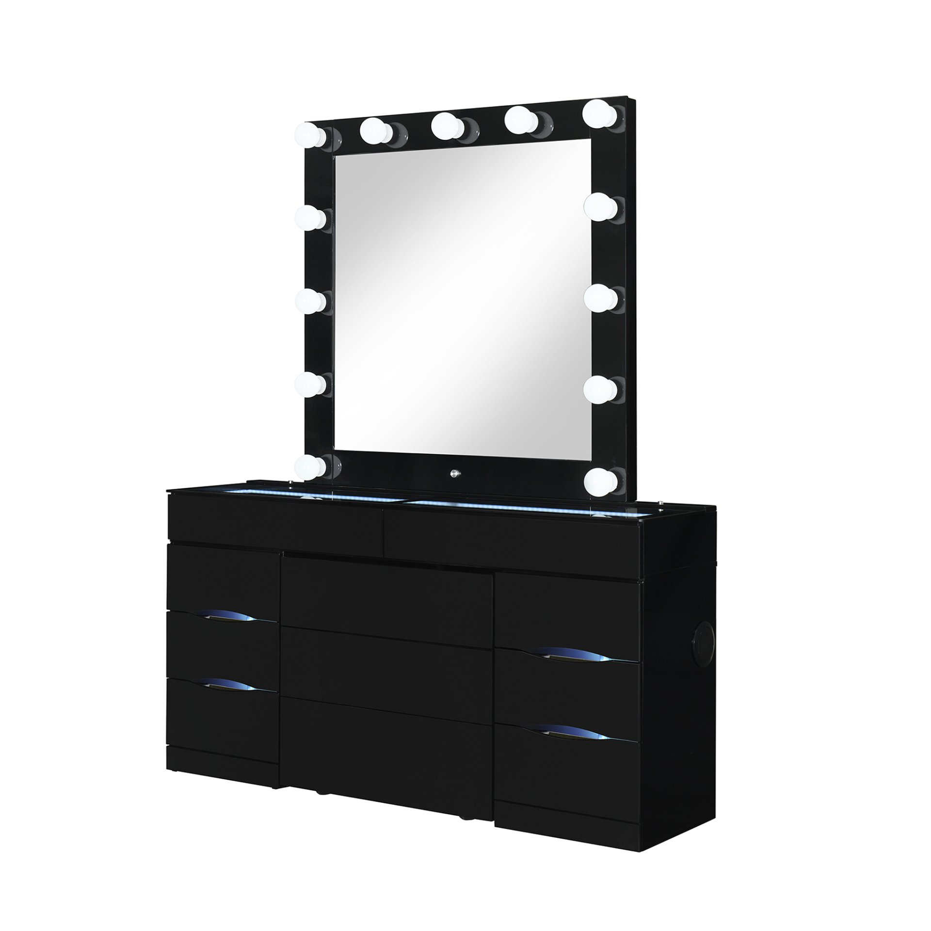 Elisa - Vanity Set With Stool And LED Bulbs - Black - Image 4