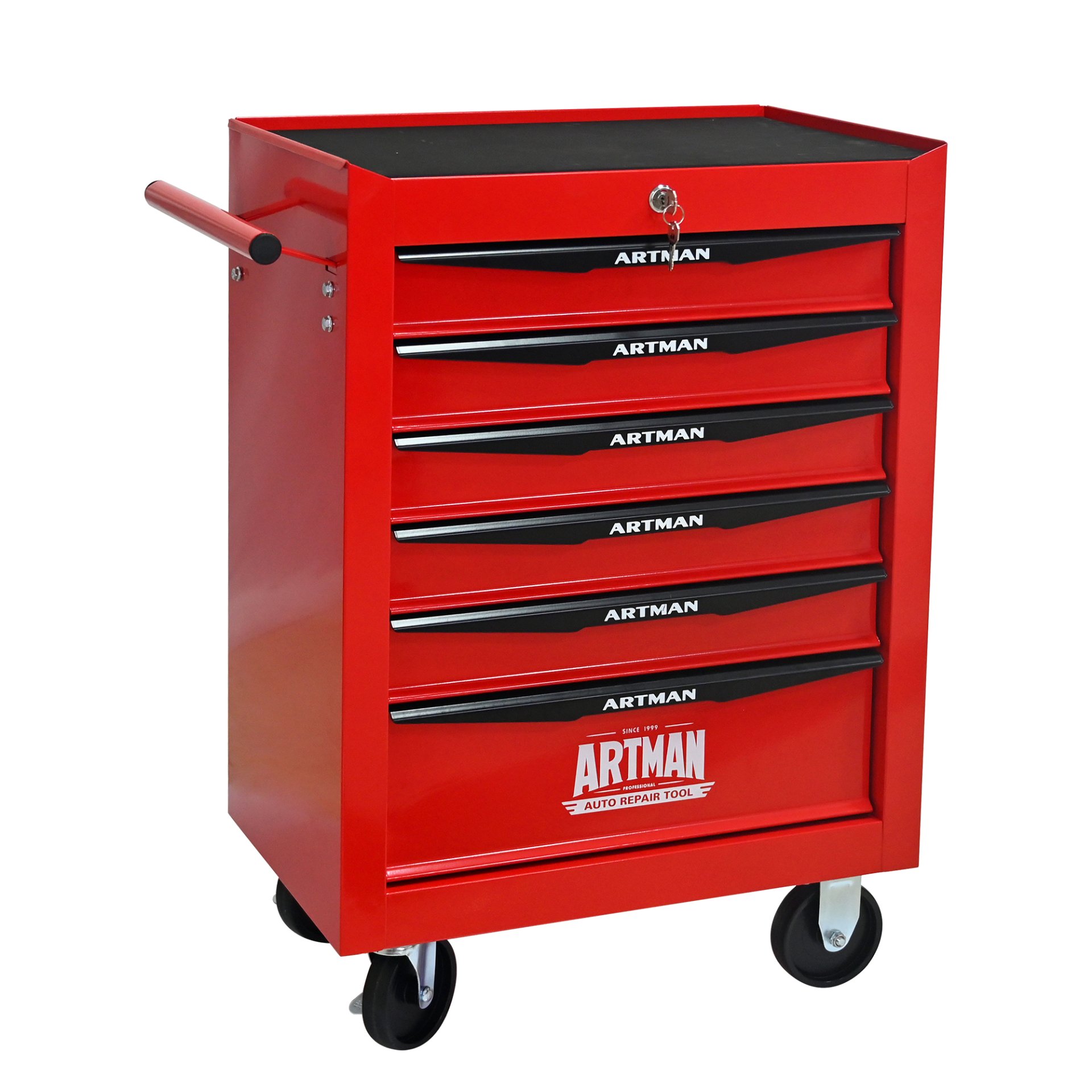 Rolling Metal Tool Chest With 6 Drawers, 20" Steel Storage Cabinet With Ball Bearing Slides - Red / Black - Image 12