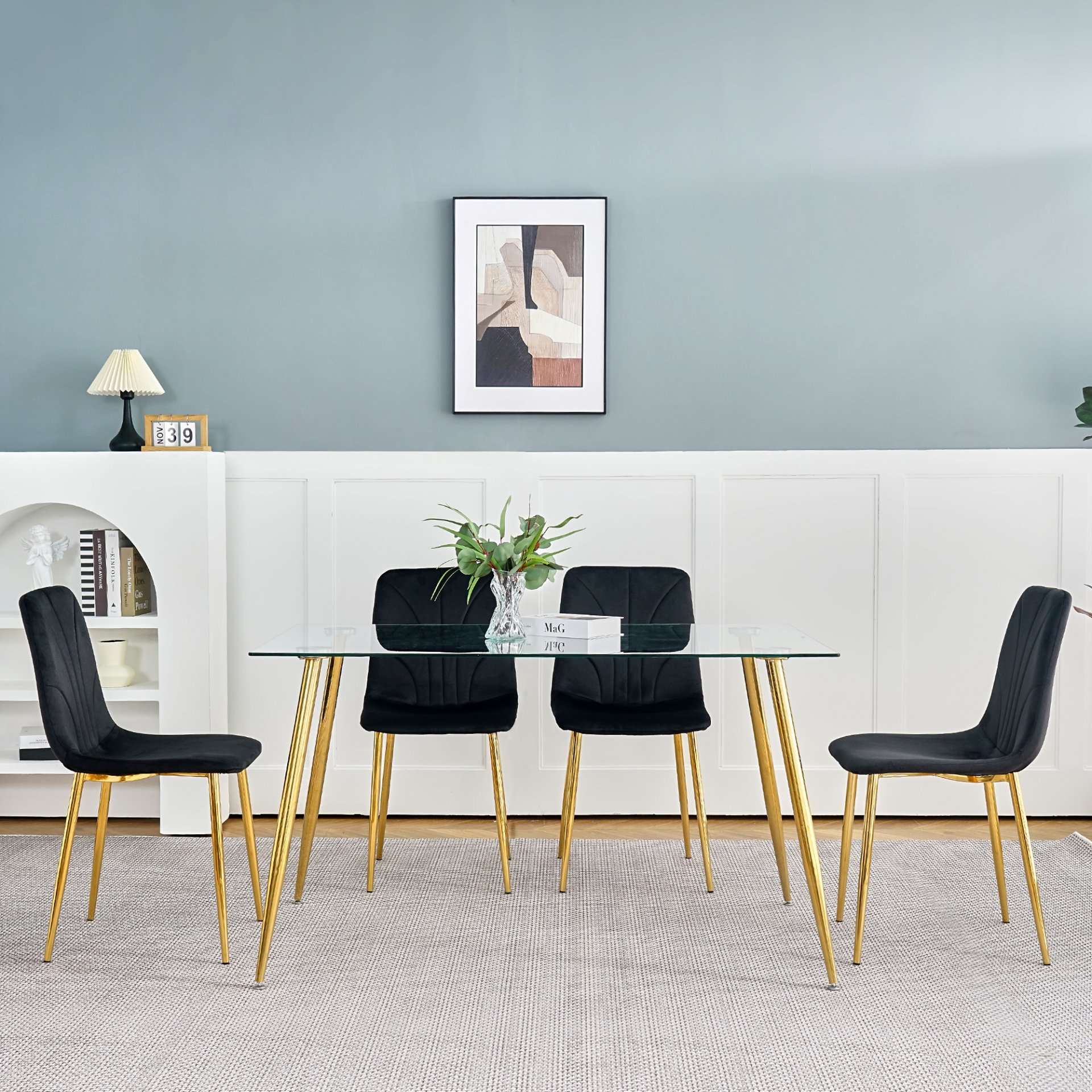 Modern Light Luxury Dining Chair With Gold Metal Legs (Set of 4) - Black - Image 8