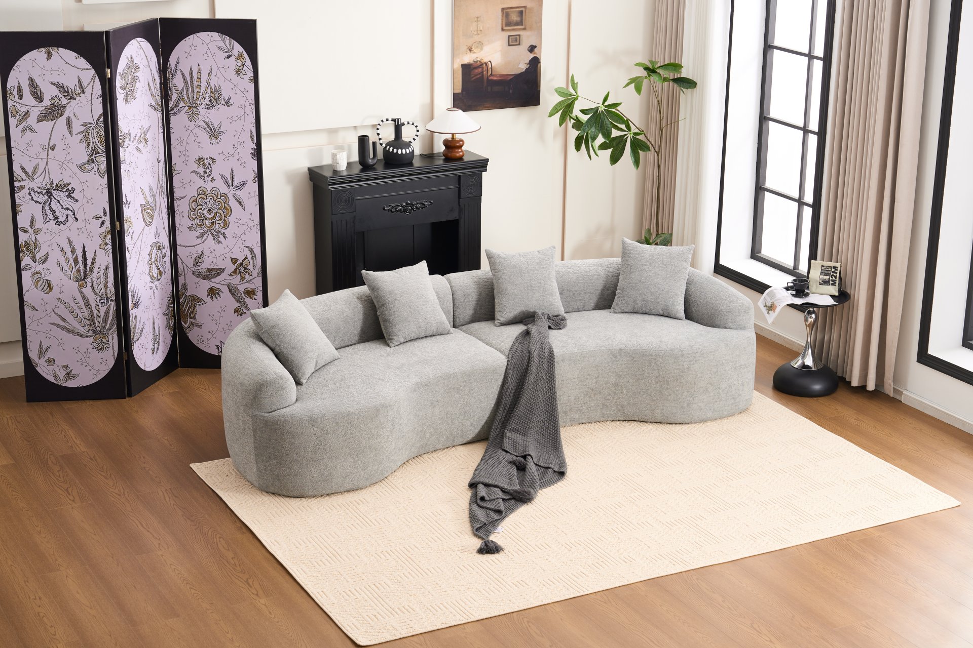 4 Seater Sofa With Chenille Fabric, 30D, 60 Hardness Full Sponge, 4 Pillow For Living Room, Home Furniture Sleeper Sectional Sofa For Apartment - Gray - Image 31