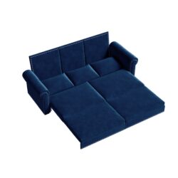 King Pull Out Sofa Bed, Chesterfield Sofa, 3 In 1 Velvet Convertible Sleeper Sofa With Nailhead Trim & Rolled Arm For Living Room, Bedroom, Apartment, Office - Blue