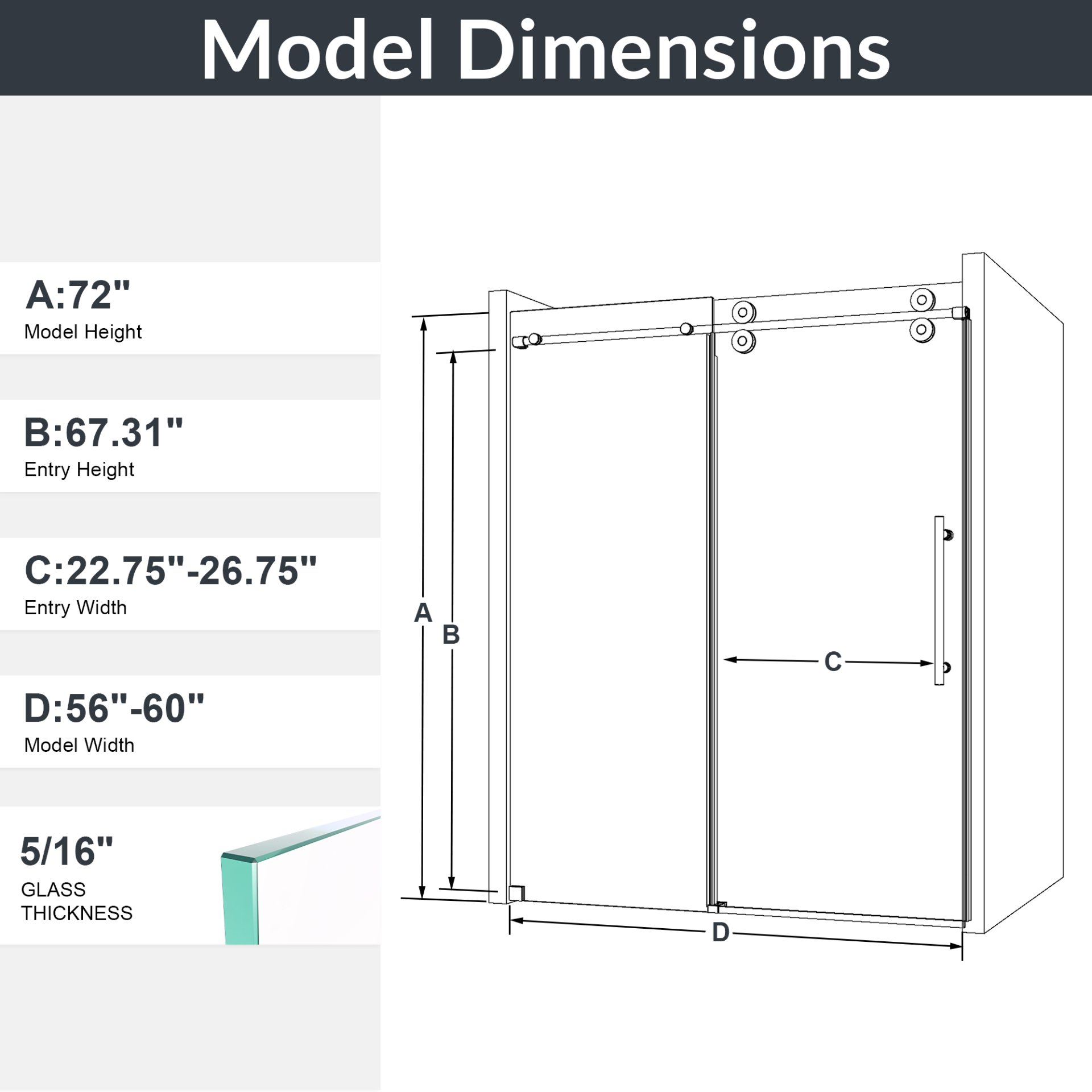 Frameless Single Sliding Shower Door With Bypass Design Clear Tempered Glass - Brushed Nickel - Image 3