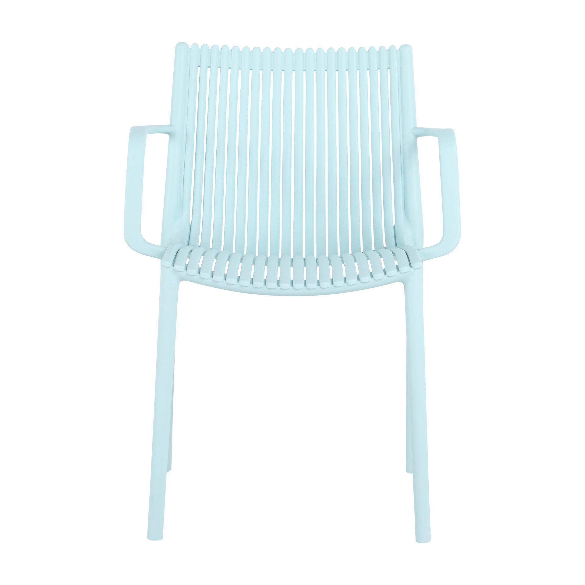 4 Piece Stackable Single Chairs With Vertical Stripe Design For All Weather - Light Blue - Image 15